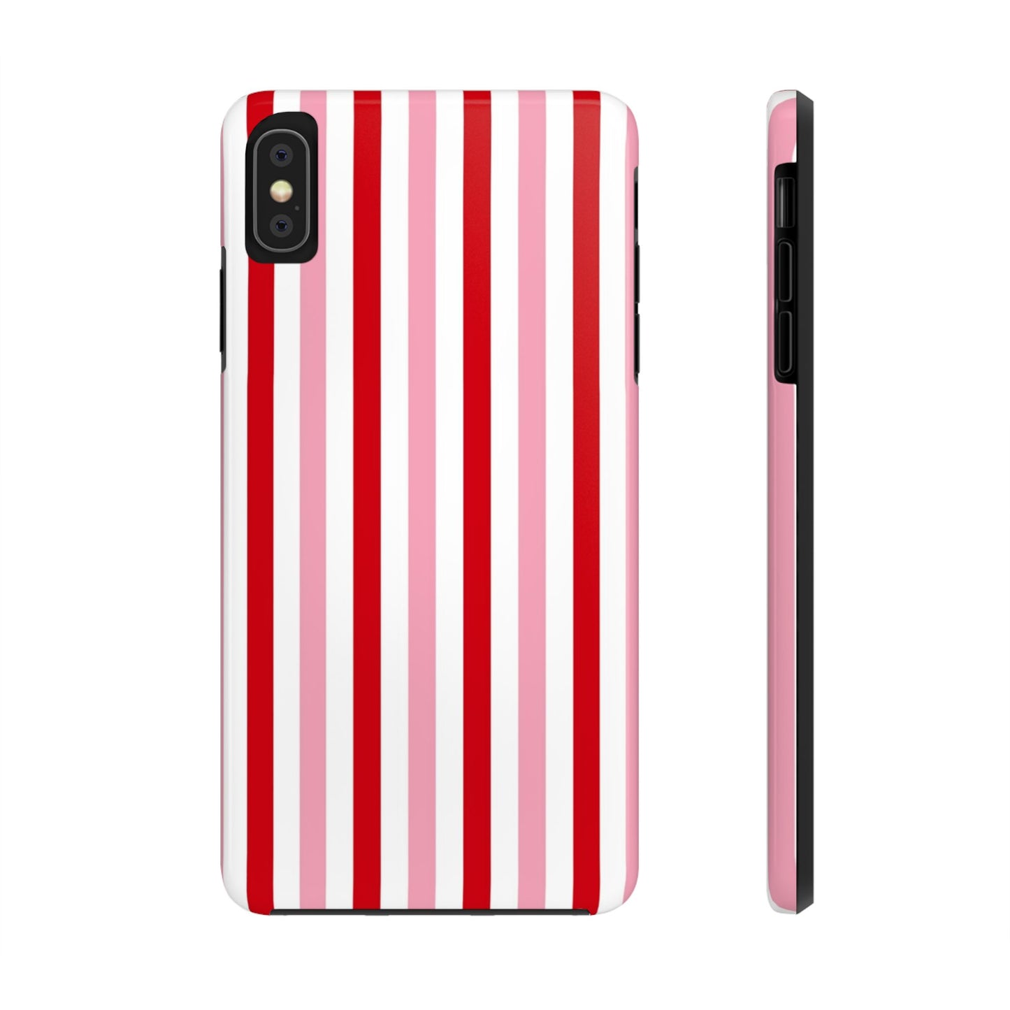 Stylish Tough Phone Case with Red and Pink Stripes