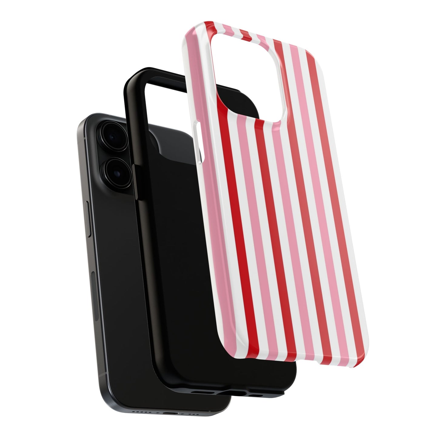 Stylish Tough Phone Case with Red and Pink Stripes