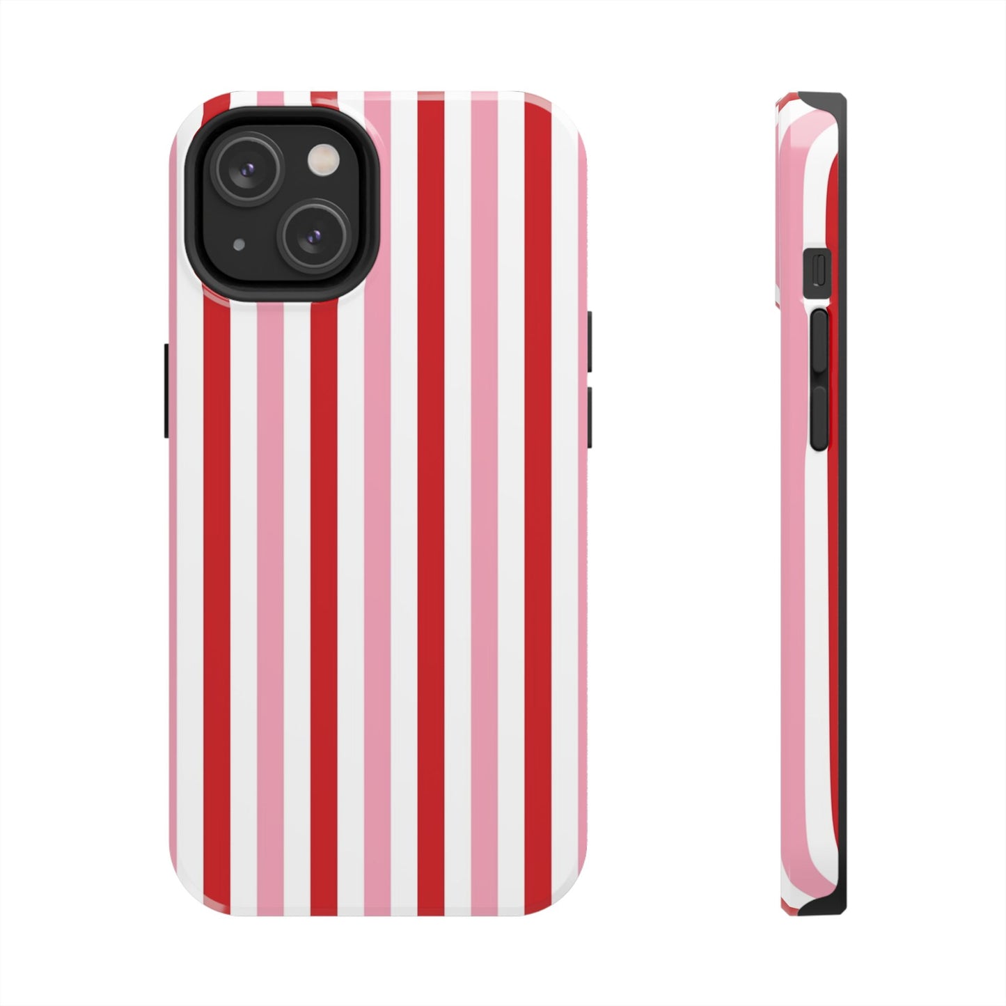 Stylish Tough Phone Case with Red and Pink Stripes