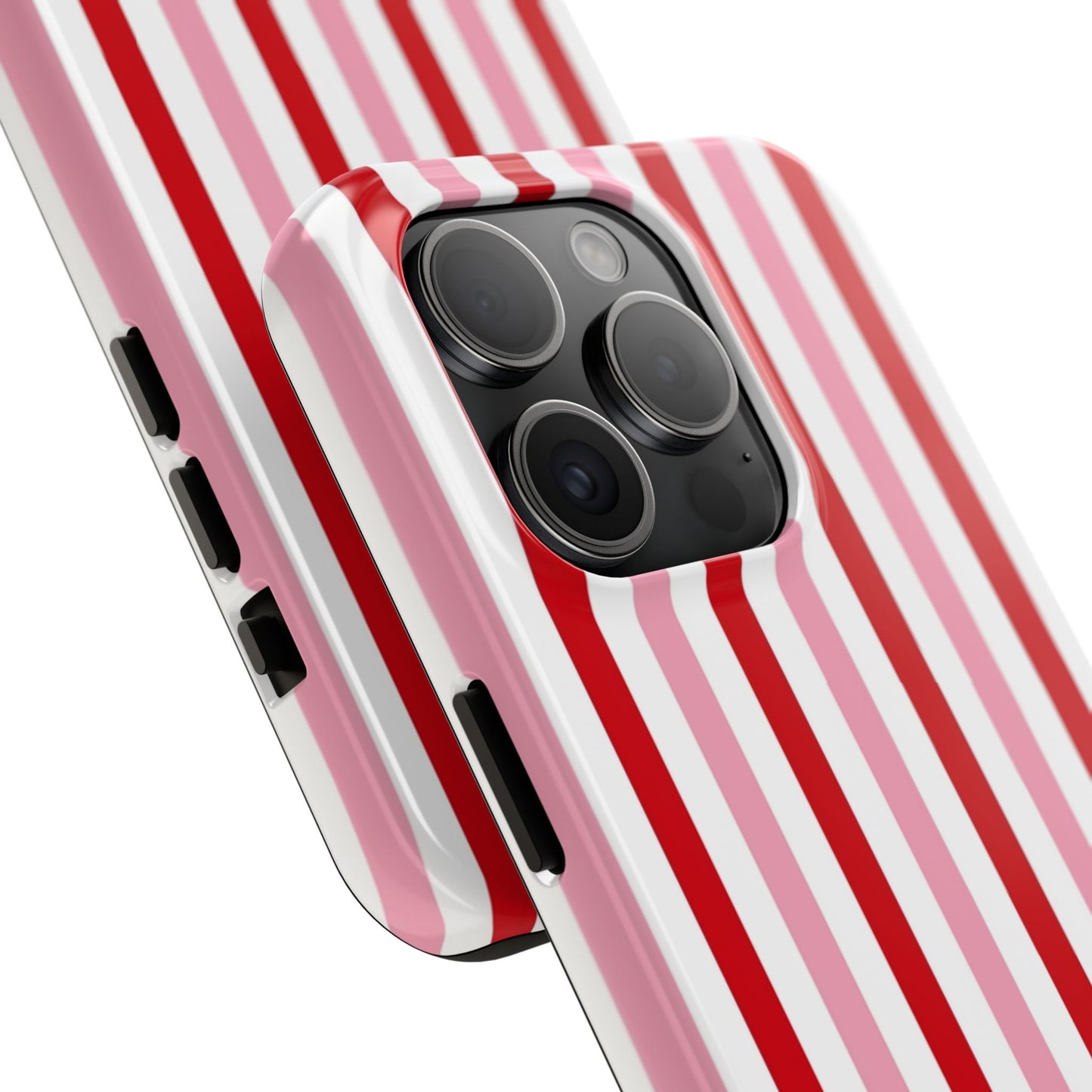 Stylish Tough Phone Case with Red and Pink Stripes