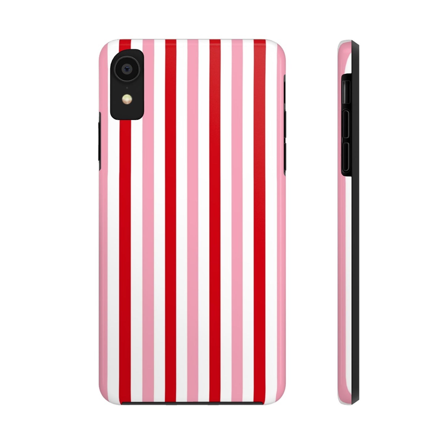 Stylish Tough Phone Case with Red and Pink Stripes