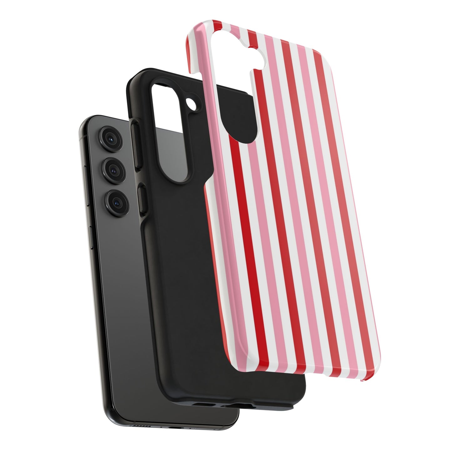 Stylish Tough Phone Case with Red and Pink Stripes