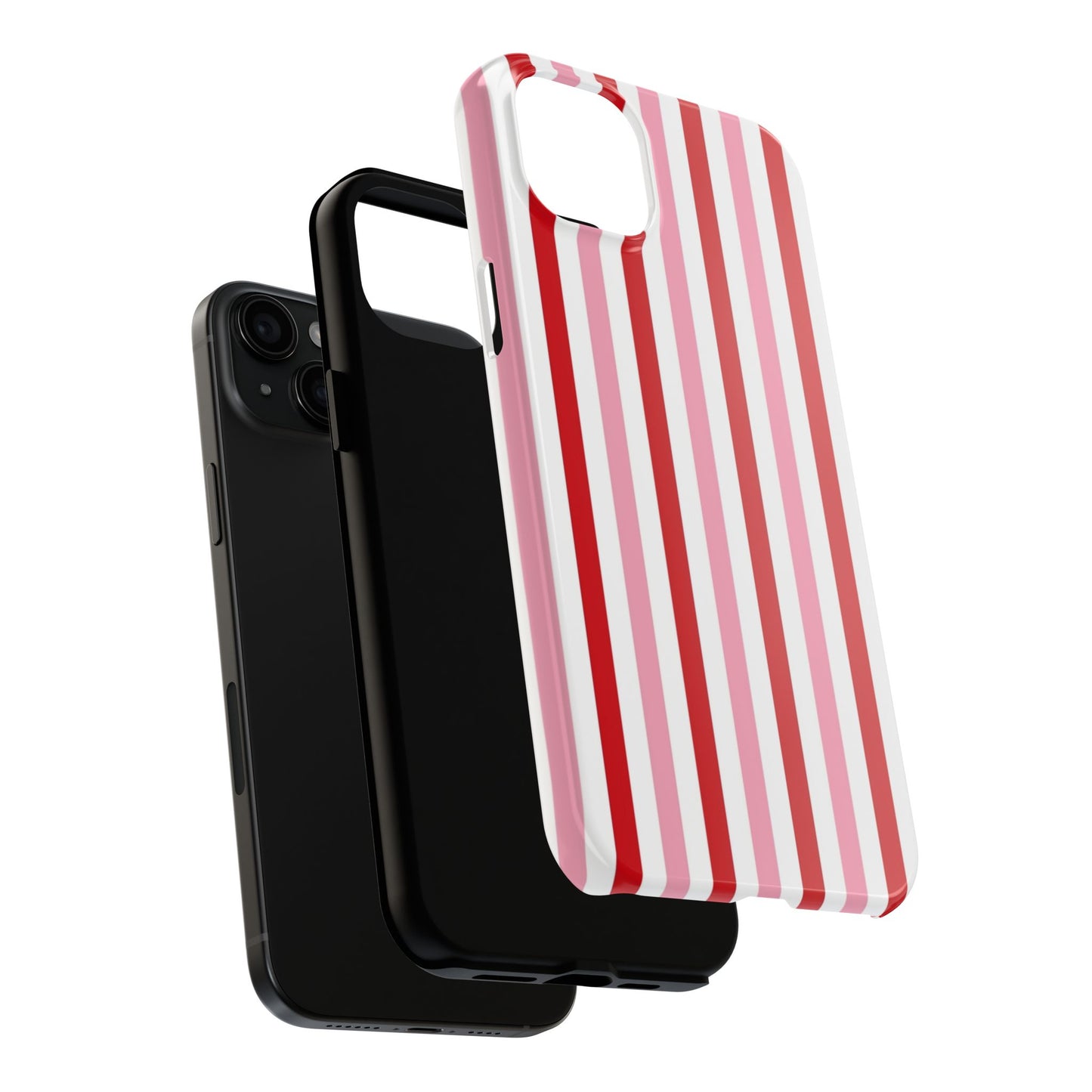 Stylish Tough Phone Case with Red and Pink Stripes