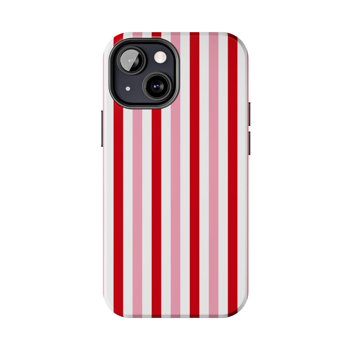 Stylish Tough Phone Case with Red and Pink Stripes