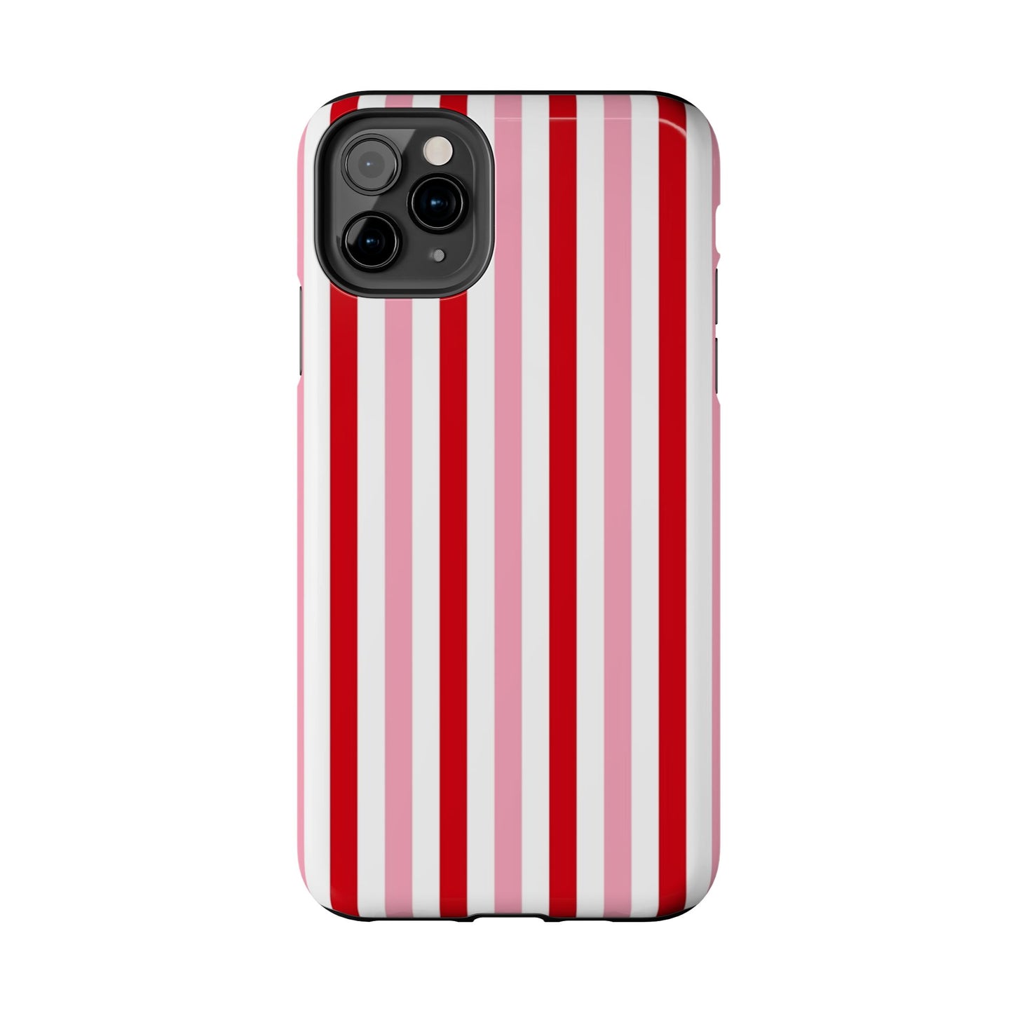 Stylish Tough Phone Case with Red and Pink Stripes