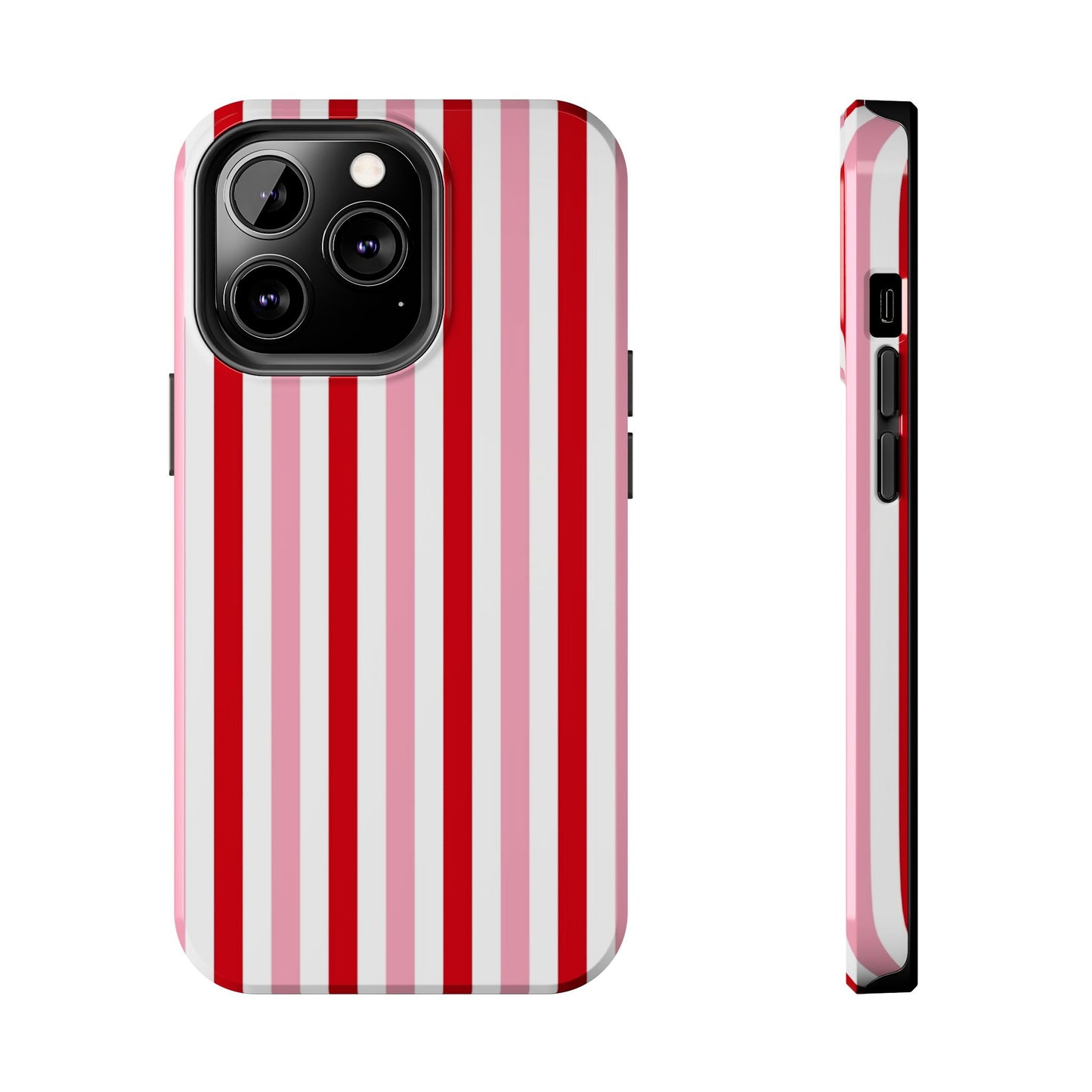 Stylish Tough Phone Case with Red and Pink Stripes