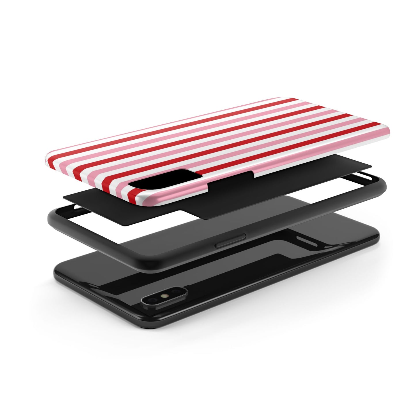 Stylish Tough Phone Case with Red and Pink Stripes