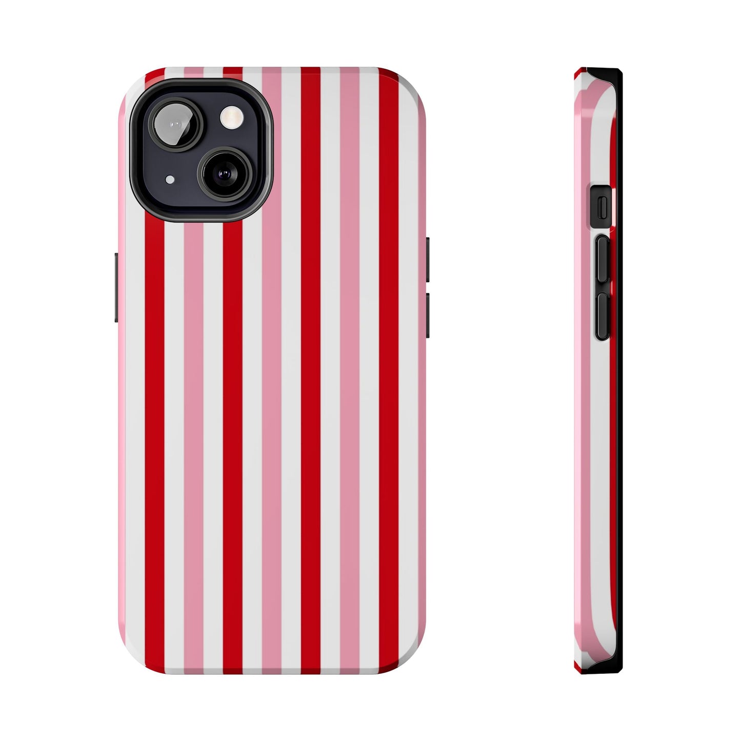 Stylish Tough Phone Case with Red and Pink Stripes