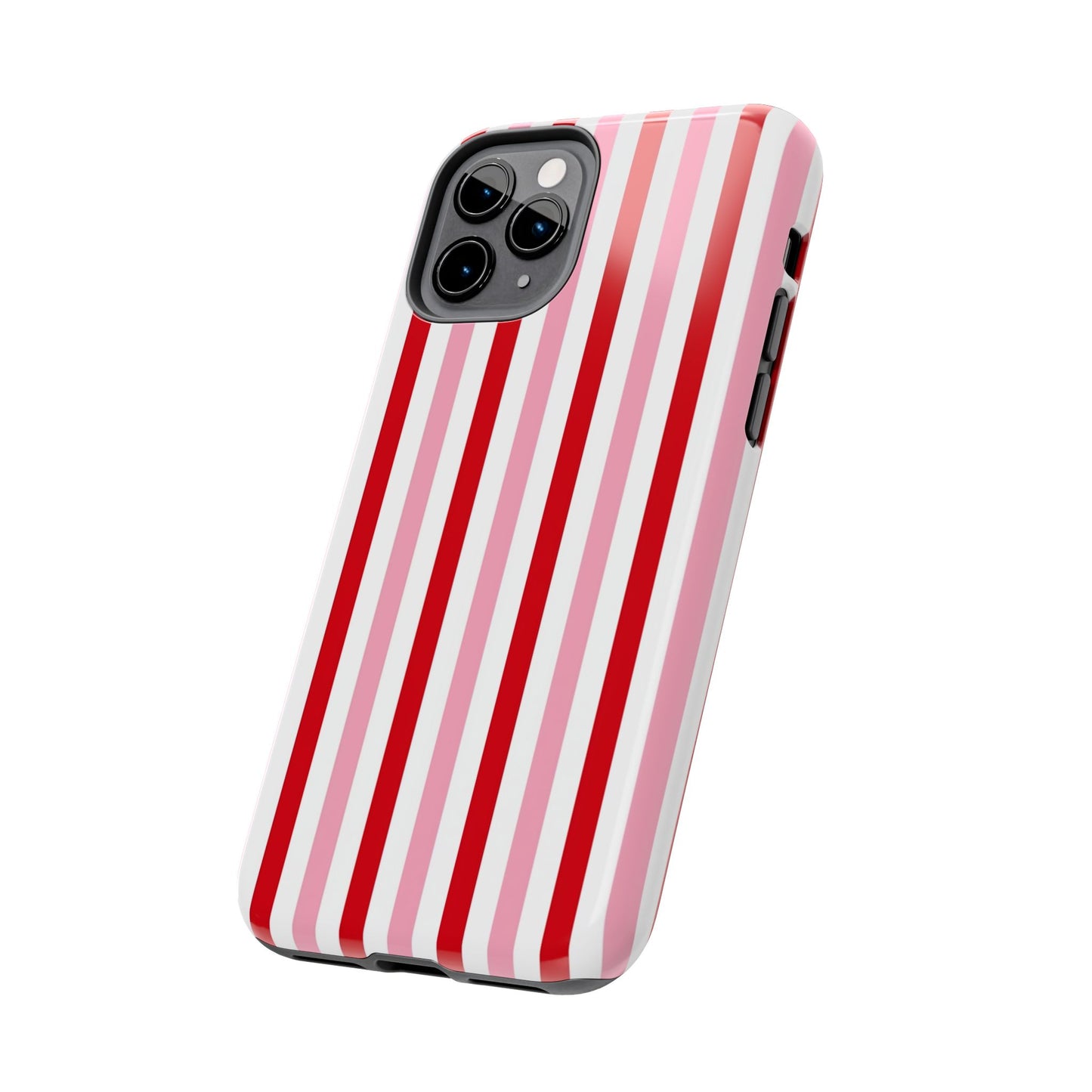 Stylish Tough Phone Case with Red and Pink Stripes