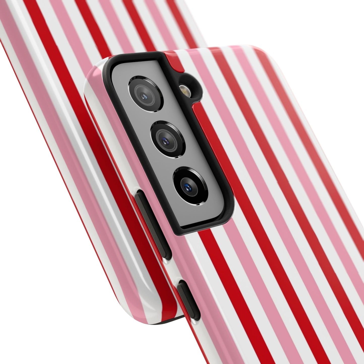 Stylish Tough Phone Case with Red and Pink Stripes