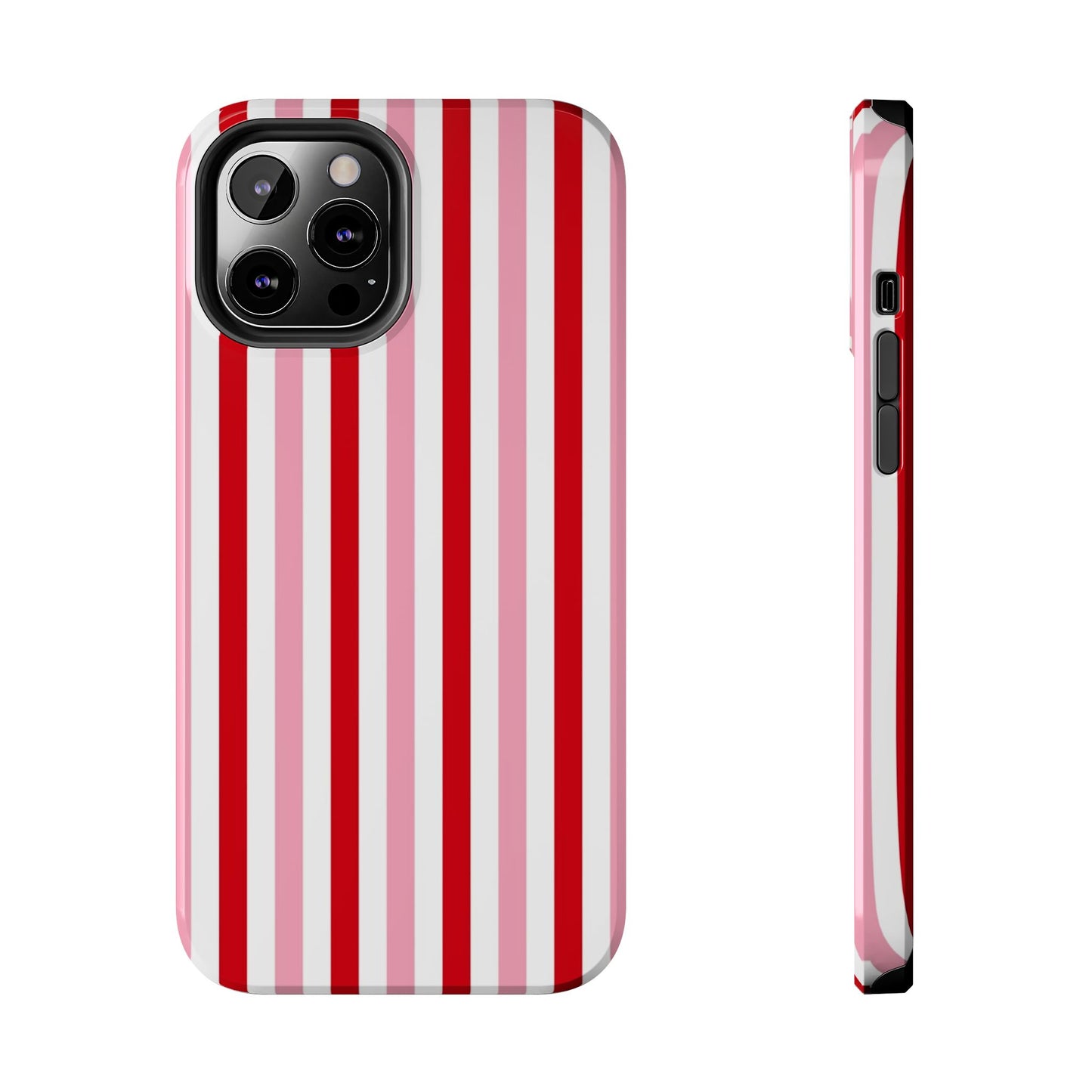 Stylish Tough Phone Case with Red and Pink Stripes