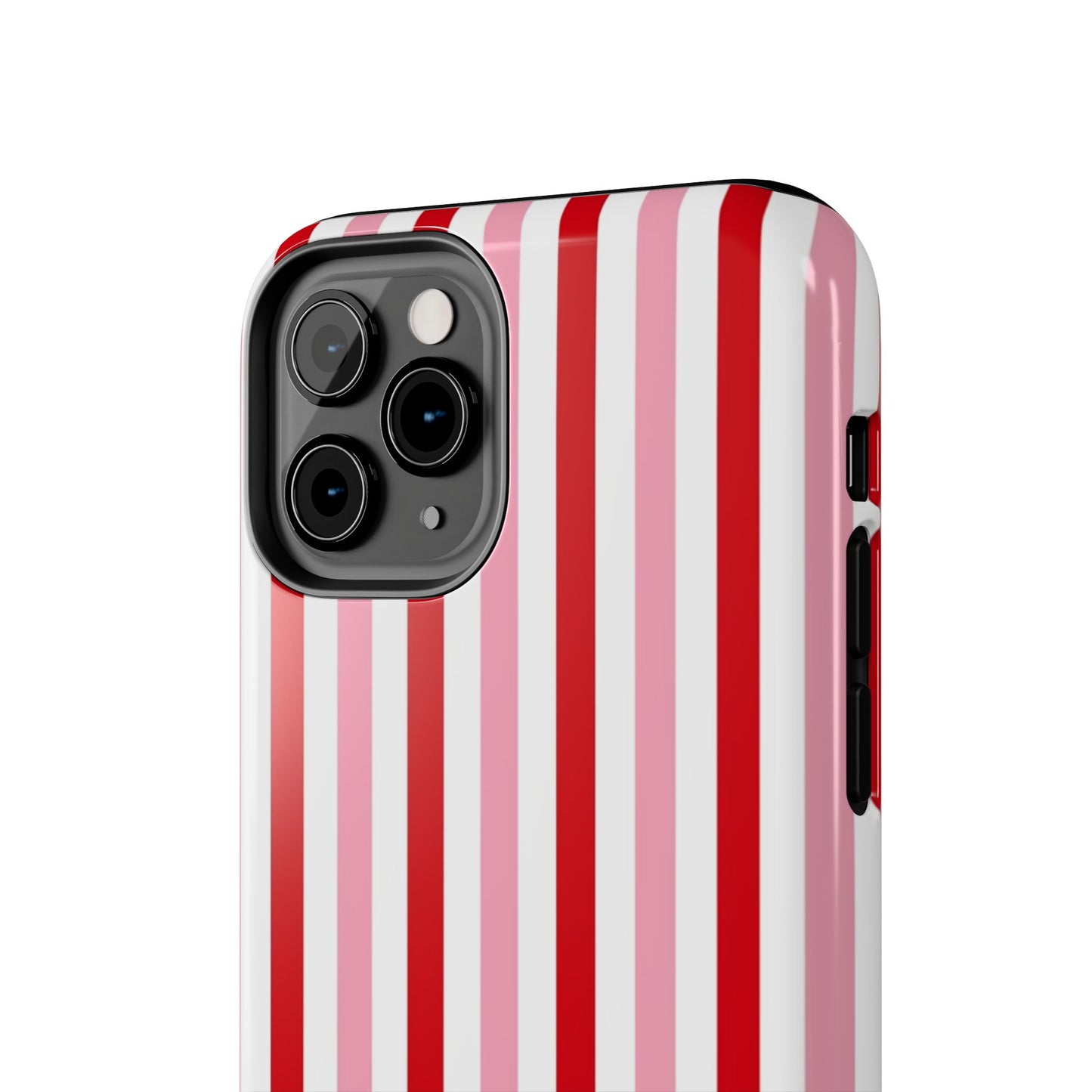 Stylish Tough Phone Case with Red and Pink Stripes