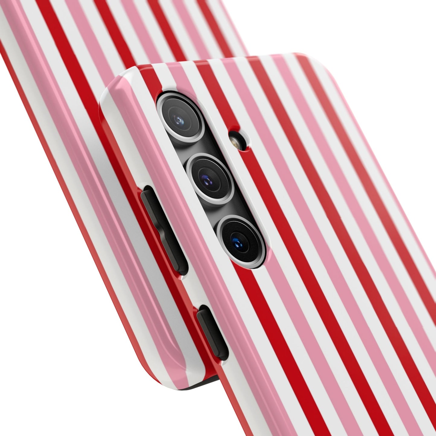 Stylish Tough Phone Case with Red and Pink Stripes