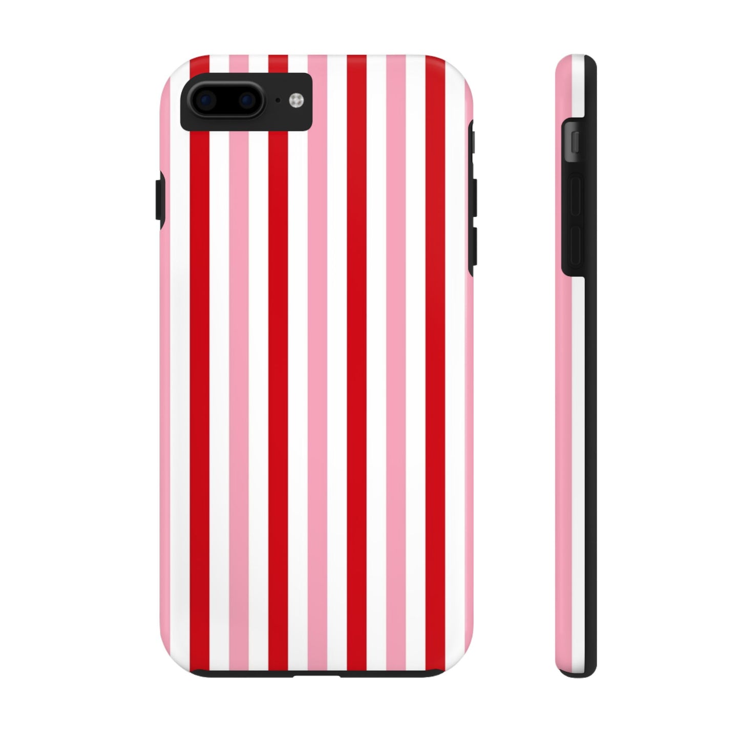 Stylish Tough Phone Case with Red and Pink Stripes