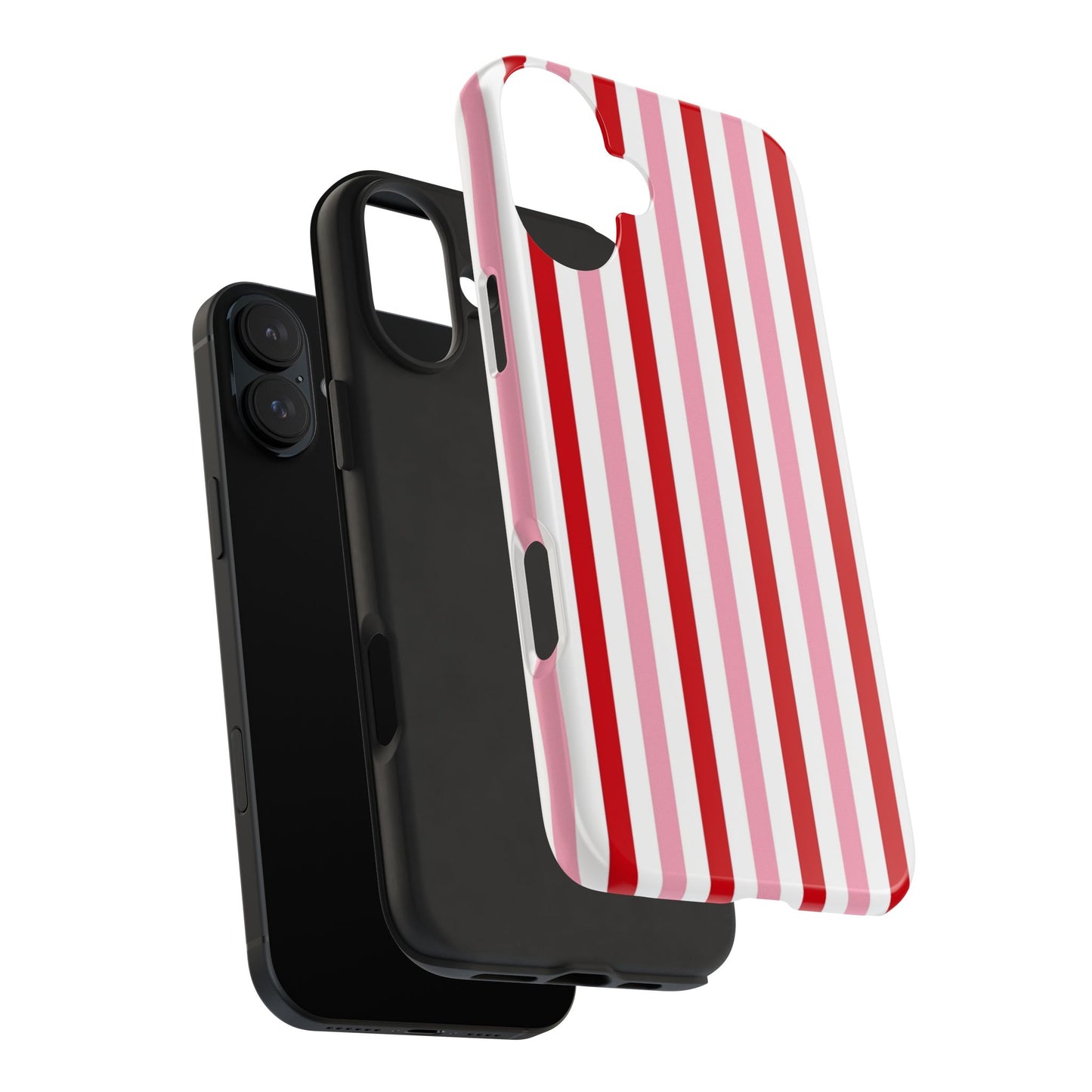 Stylish Tough Phone Case with Red and Pink Stripes