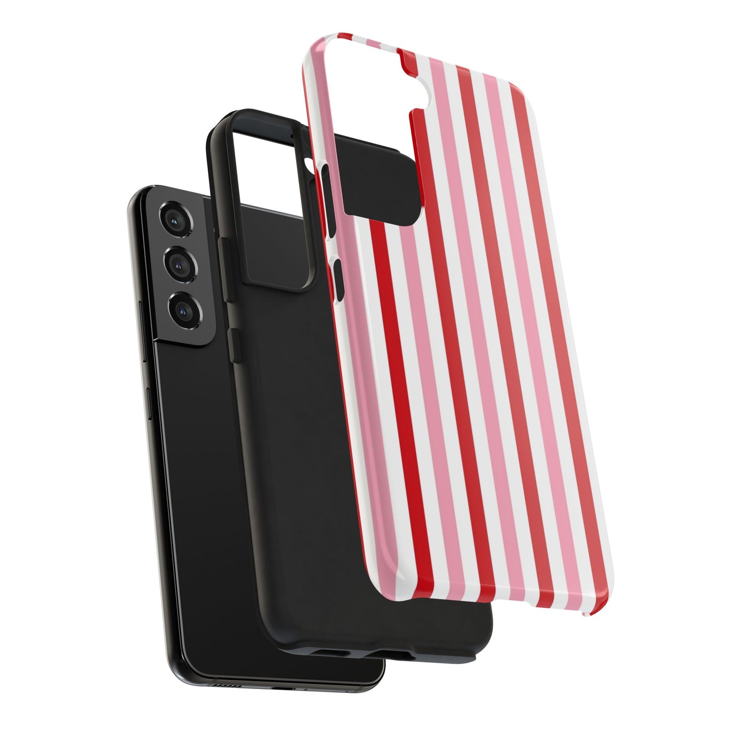 Stylish Tough Phone Case with Red and Pink Stripes