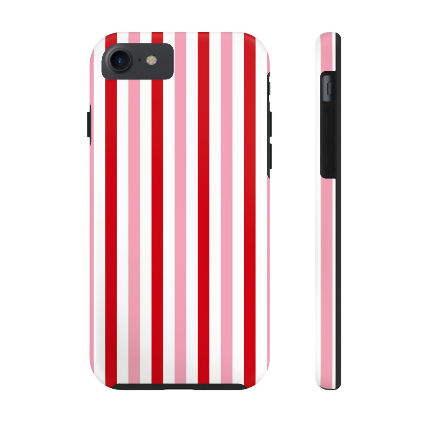 Stylish Tough Phone Case with Red and Pink Stripes