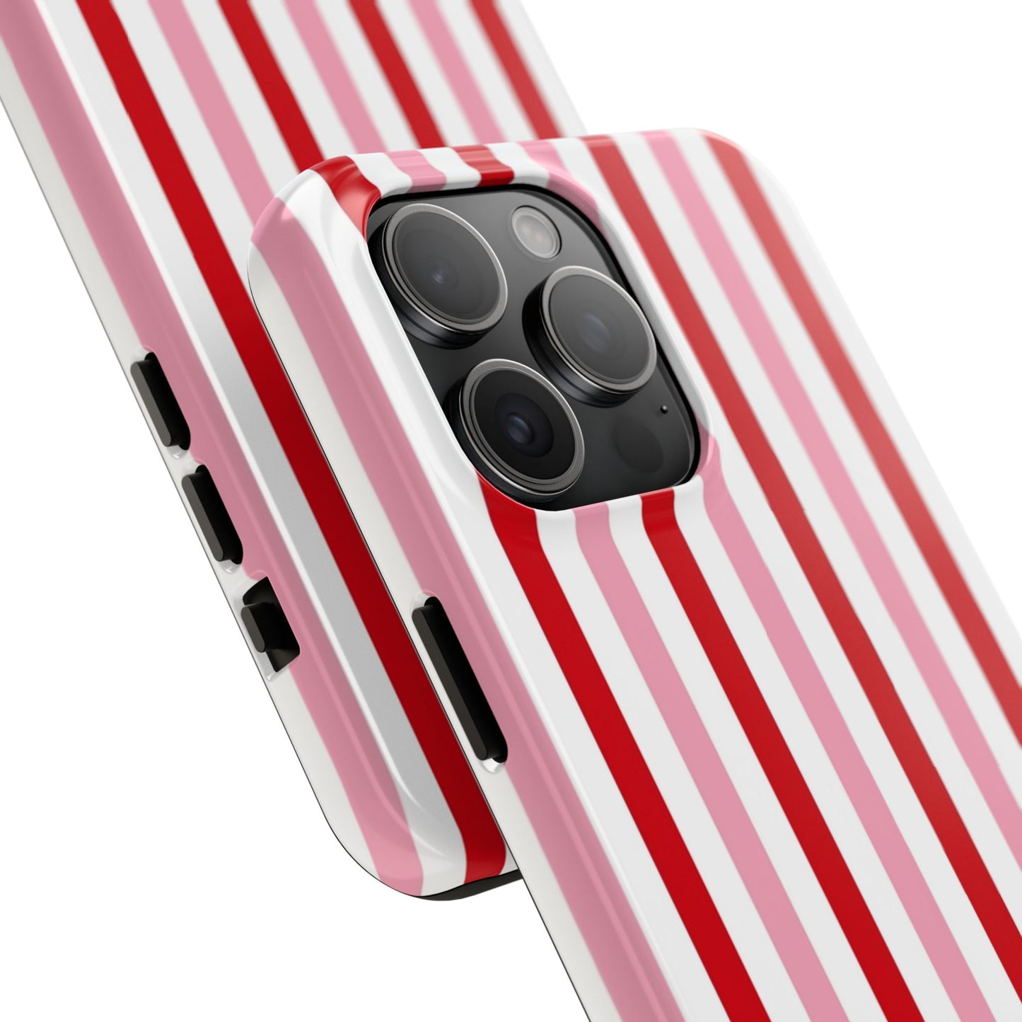 Stylish Tough Phone Case with Red and Pink Stripes