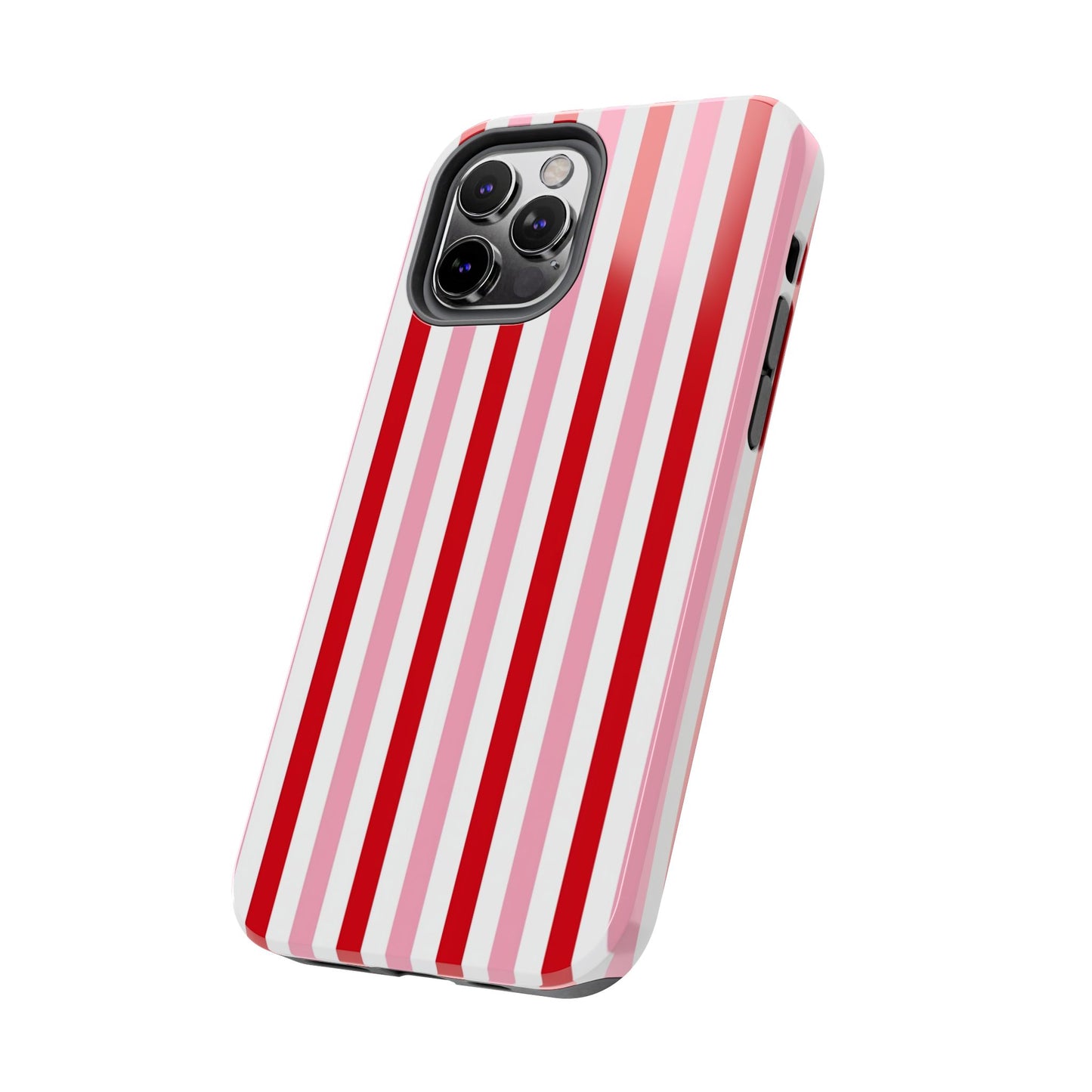 Stylish Tough Phone Case with Red and Pink Stripes