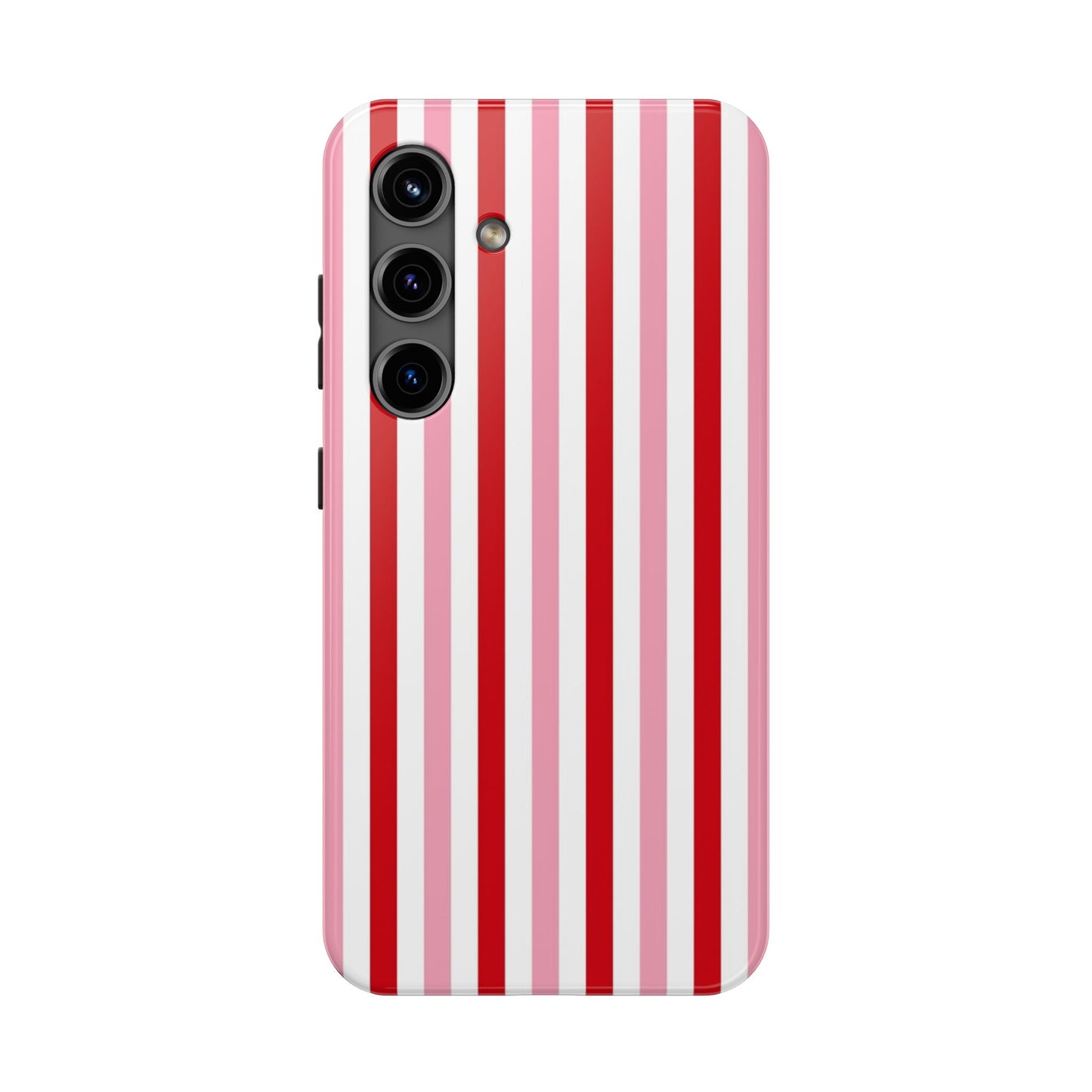 Stylish Tough Phone Case with Red and Pink Stripes