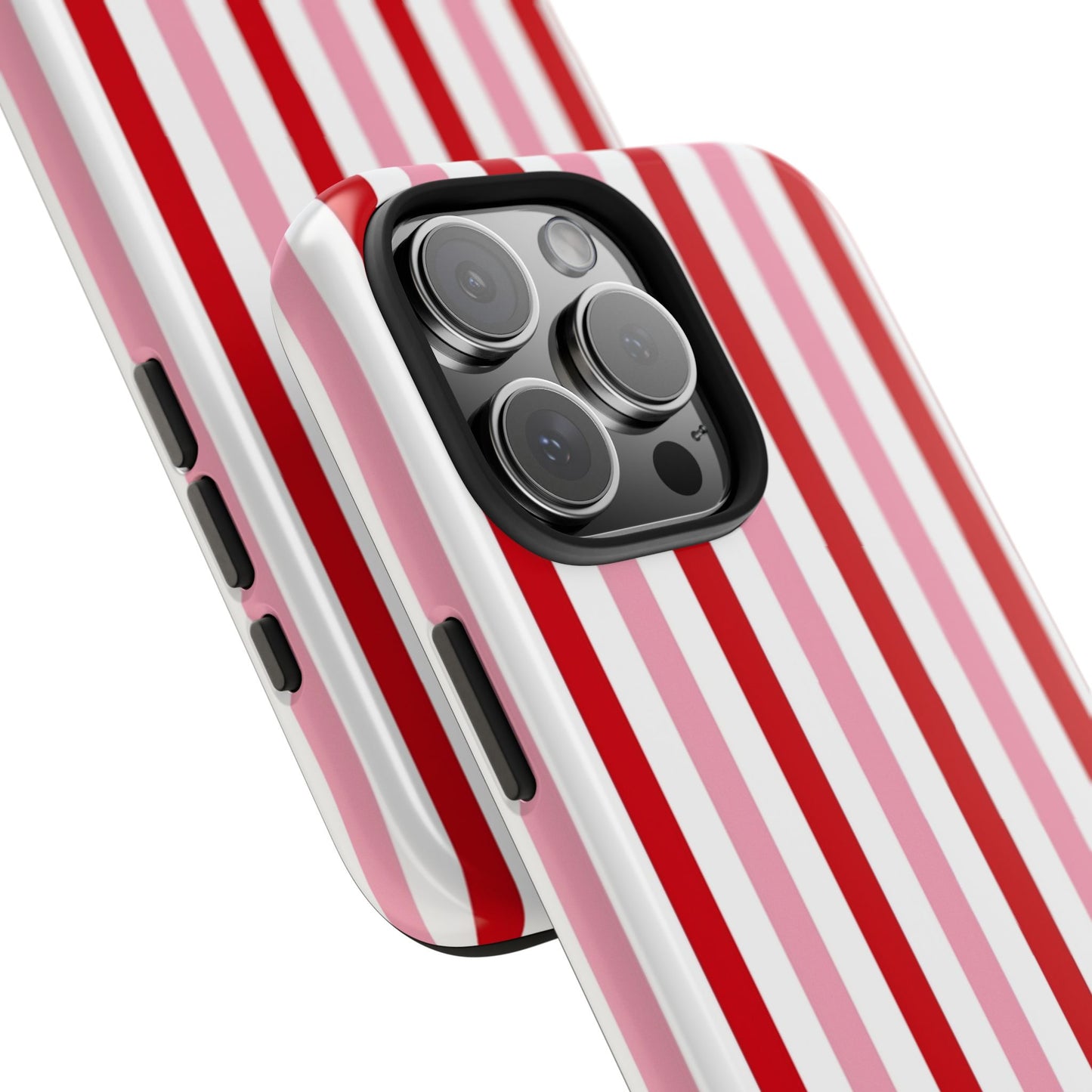 Stylish Tough Phone Case with Red and Pink Stripes