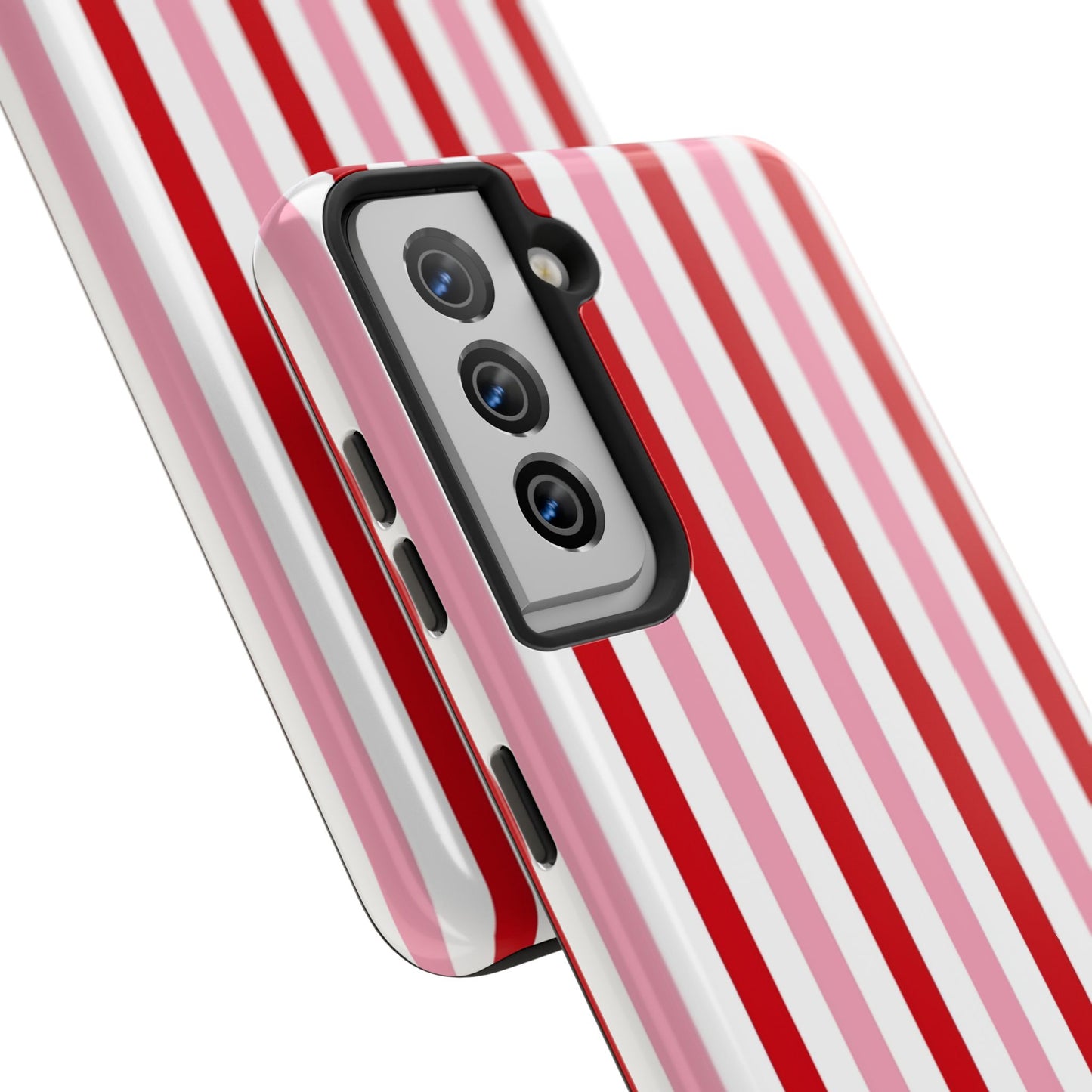 Stylish Tough Phone Case with Red and Pink Stripes