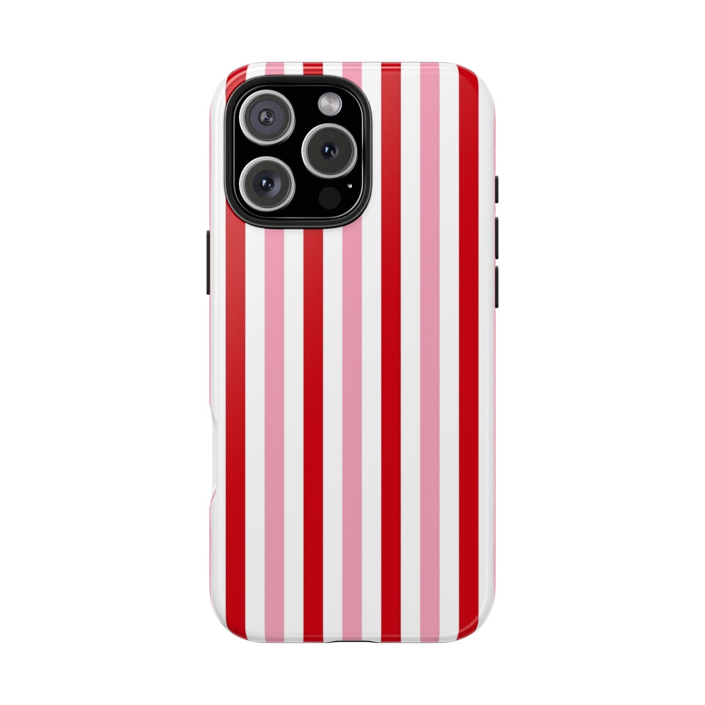 Stylish Tough Phone Case with Red and Pink Stripes