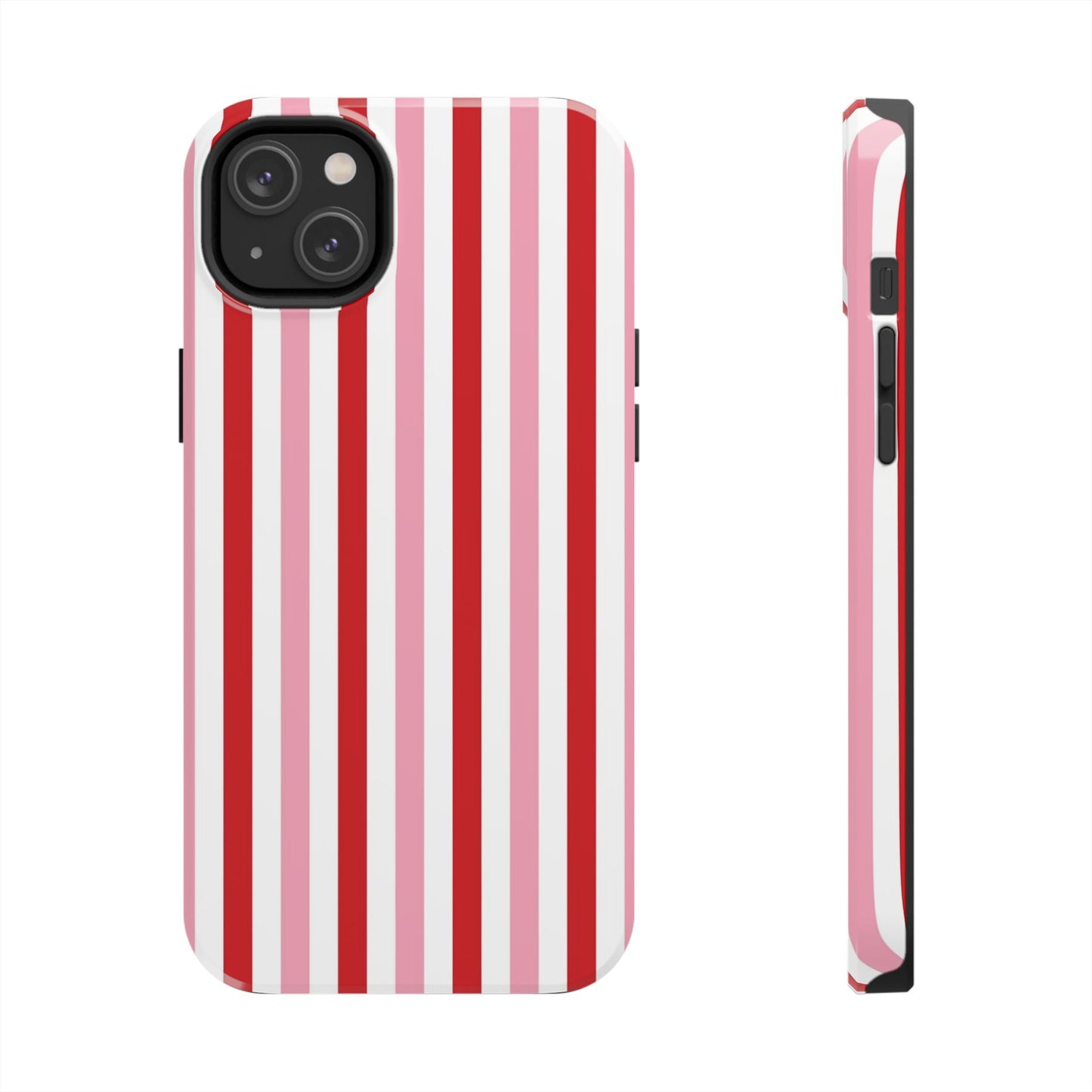 Stylish Tough Phone Case with Red and Pink Stripes