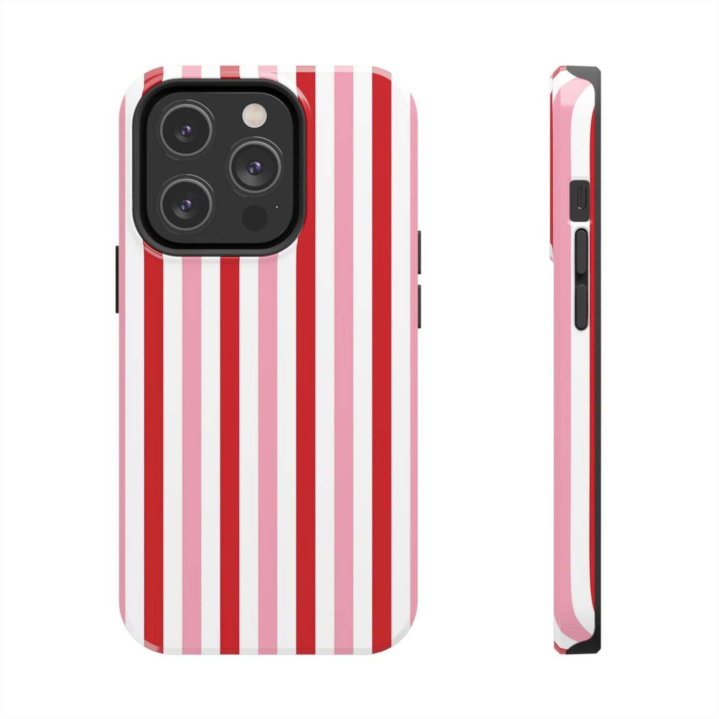 Stylish Tough Phone Case with Red and Pink Stripes