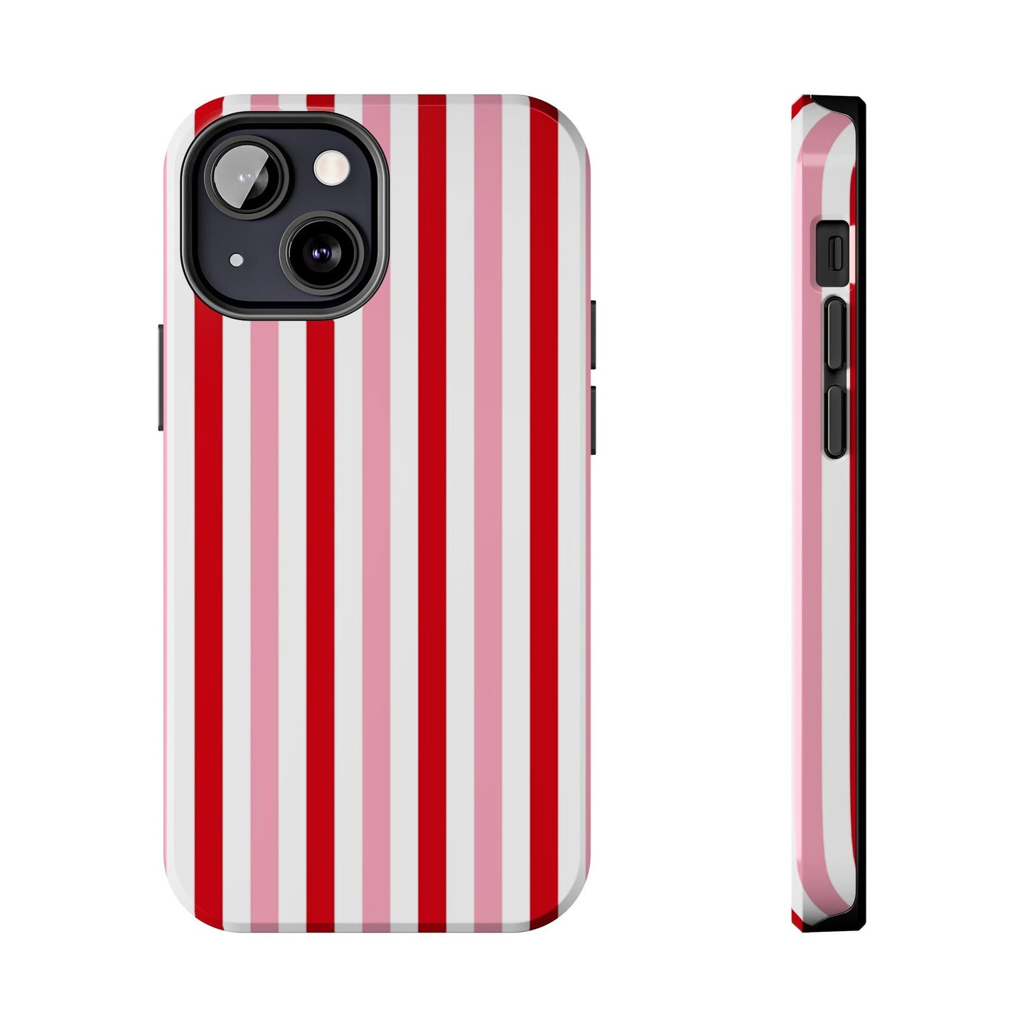 Stylish Tough Phone Case with Red and Pink Stripes