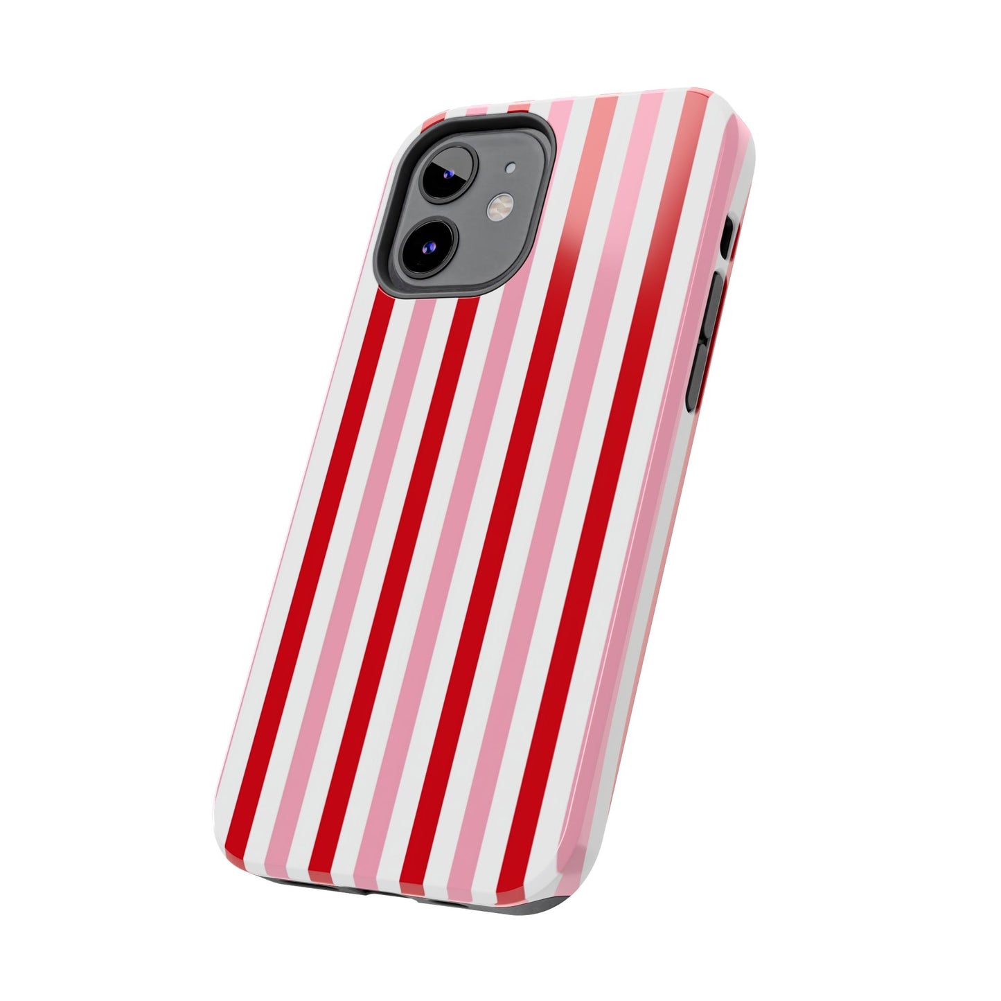 Stylish Tough Phone Case with Red and Pink Stripes