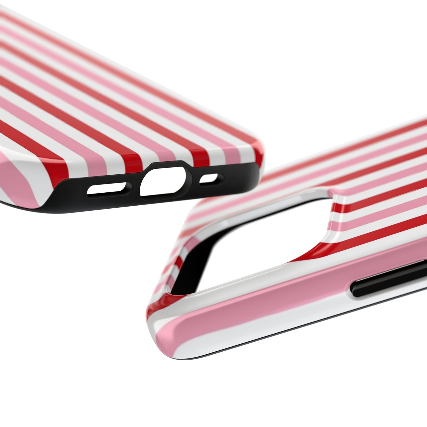 Stylish Tough Phone Case with Red and Pink Stripes