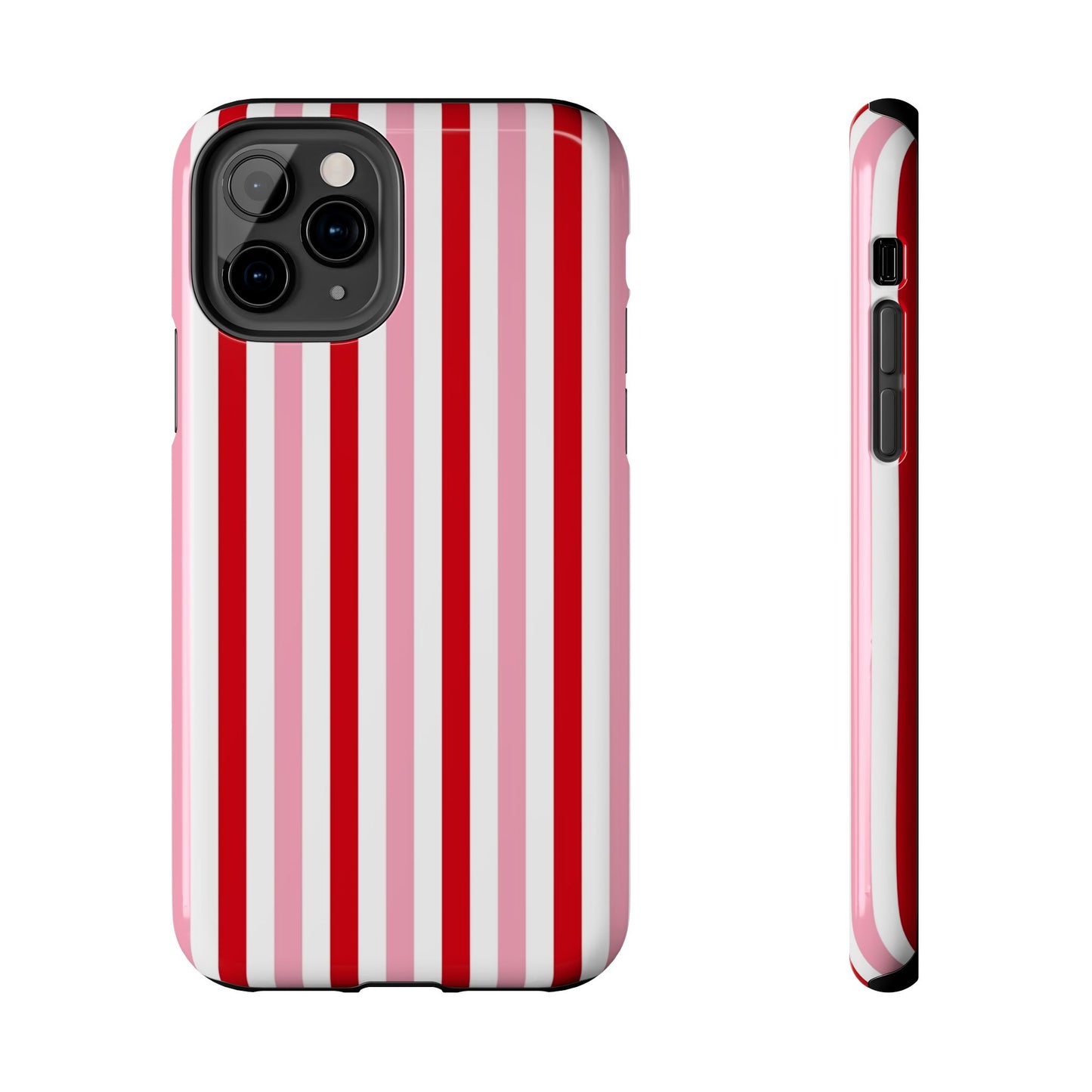 Stylish Tough Phone Case with Red and Pink Stripes