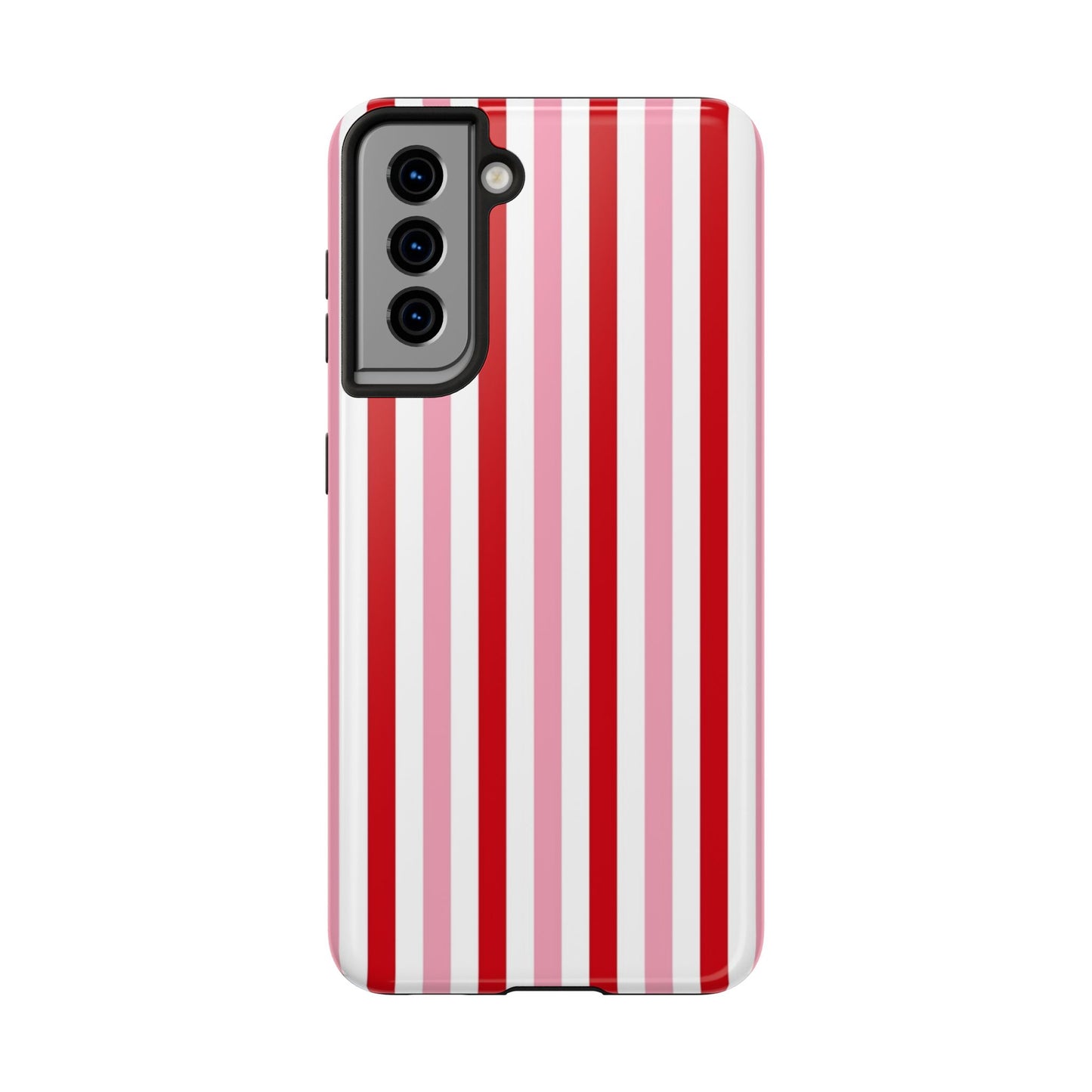 Stylish Tough Phone Case with Red and Pink Stripes