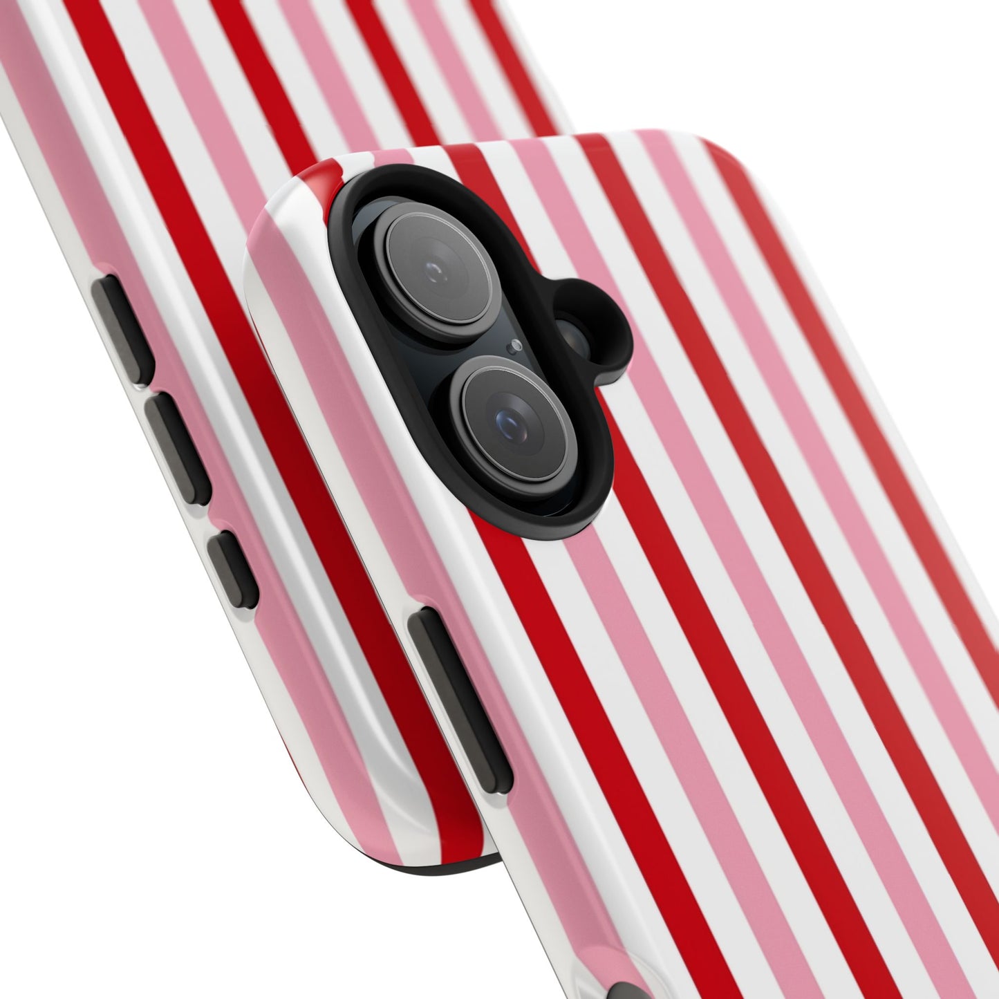 Stylish Tough Phone Case with Red and Pink Stripes