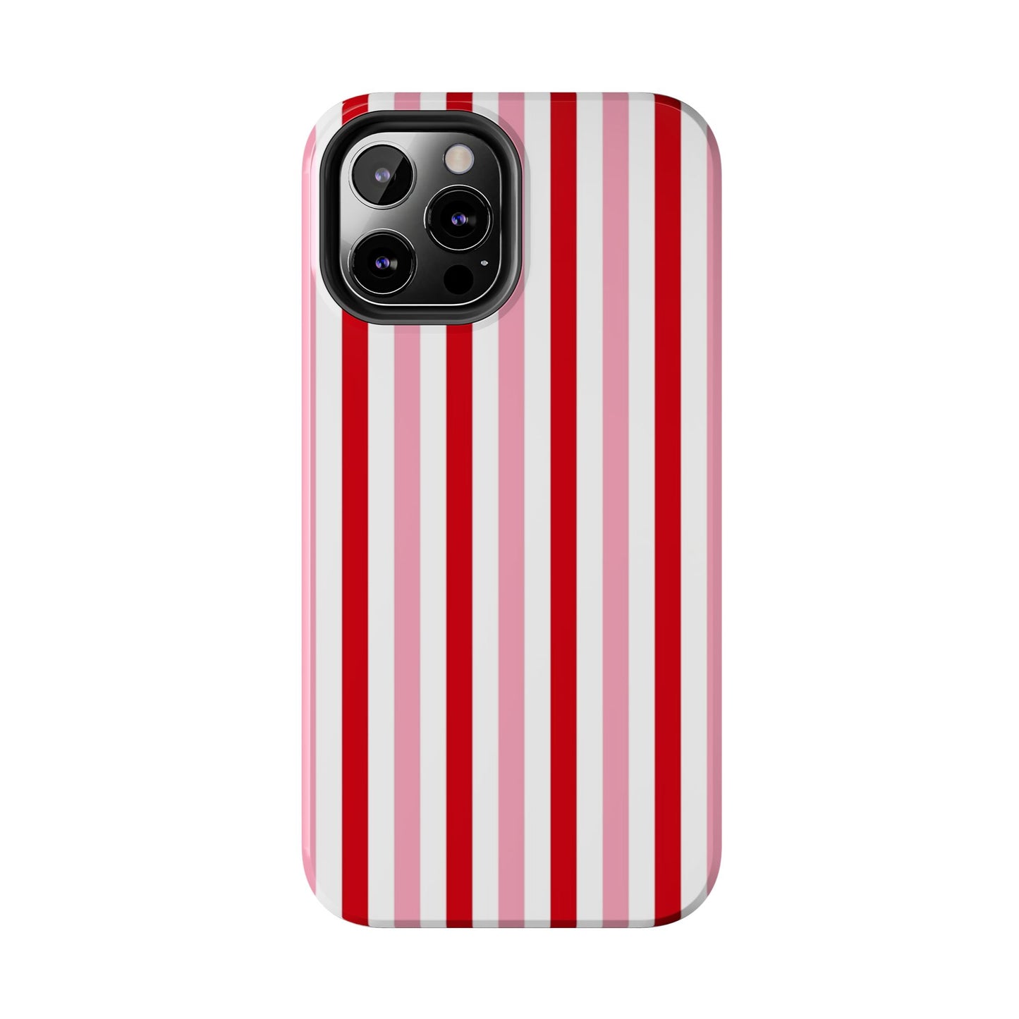 Stylish Tough Phone Case with Red and Pink Stripes