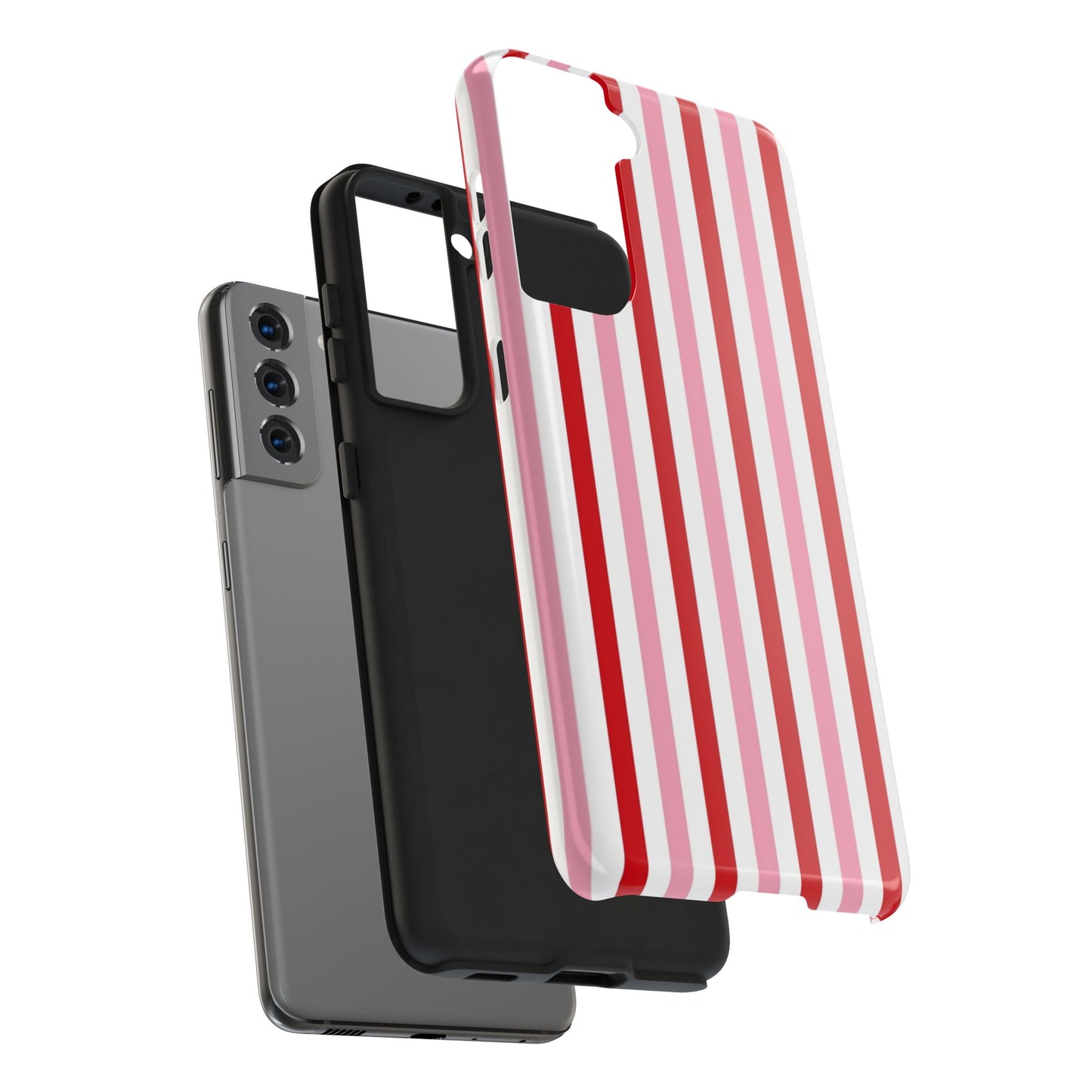 Stylish Tough Phone Case with Red and Pink Stripes