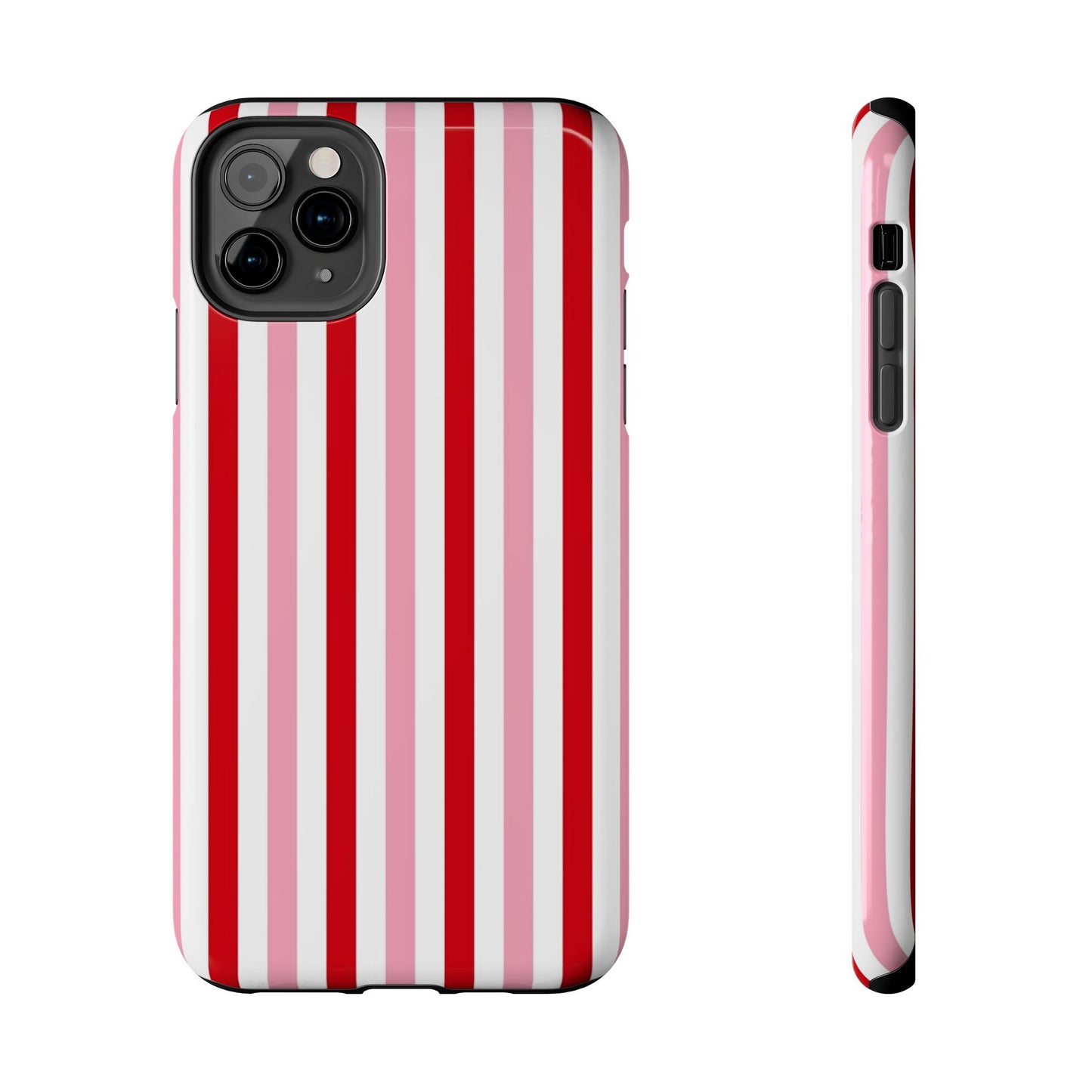 Stylish Tough Phone Case with Red and Pink Stripes