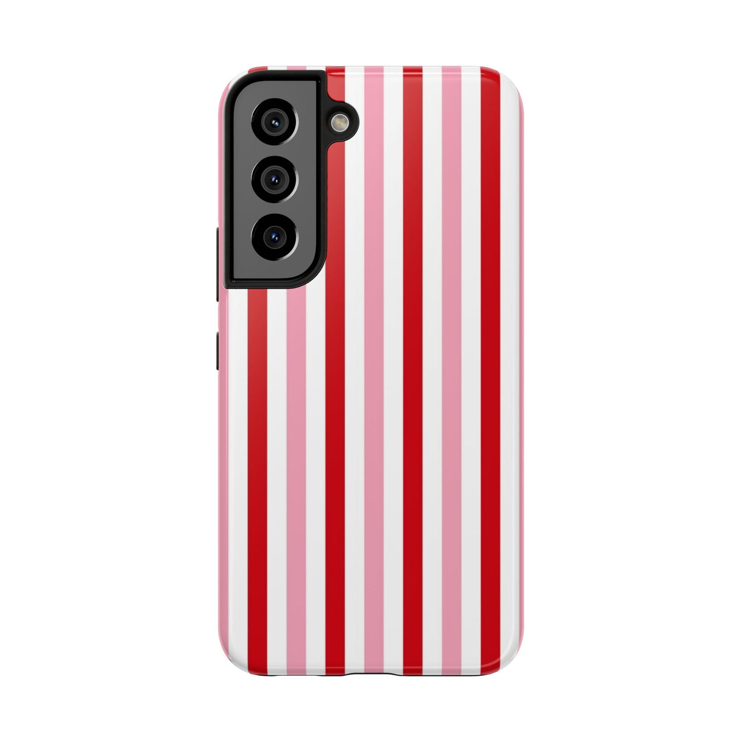 Stylish Tough Phone Case with Red and Pink Stripes