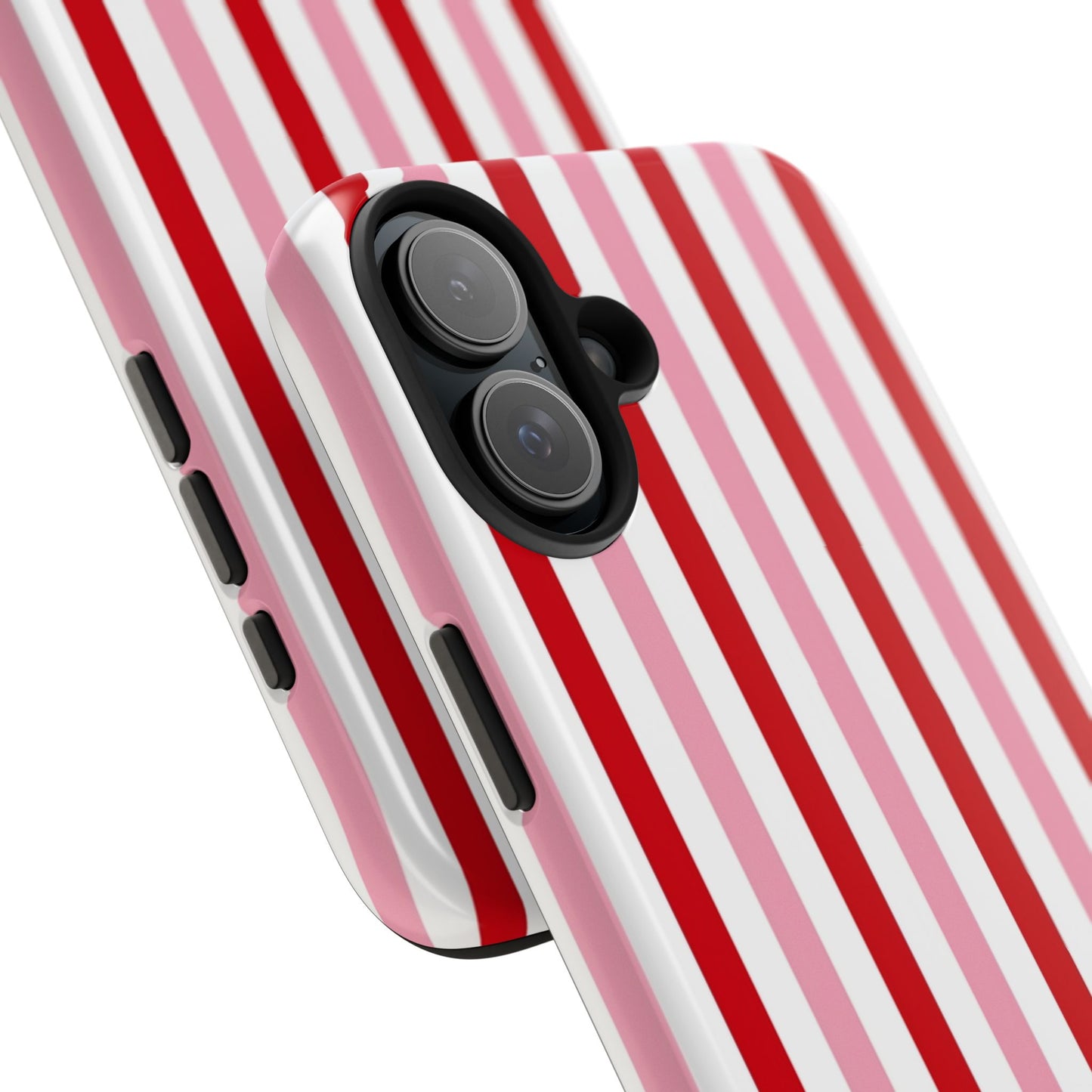 Stylish Tough Phone Case with Red and Pink Stripes