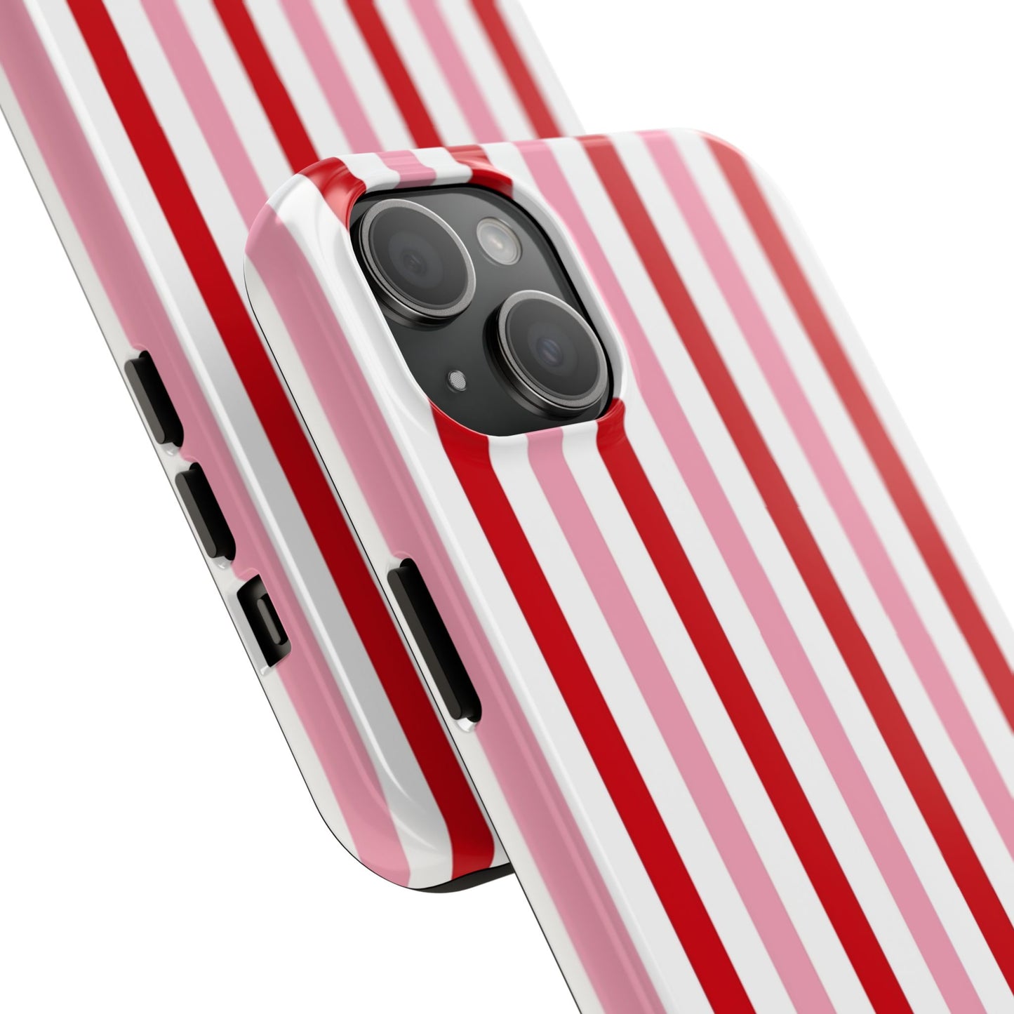 Stylish Tough Phone Case with Red and Pink Stripes