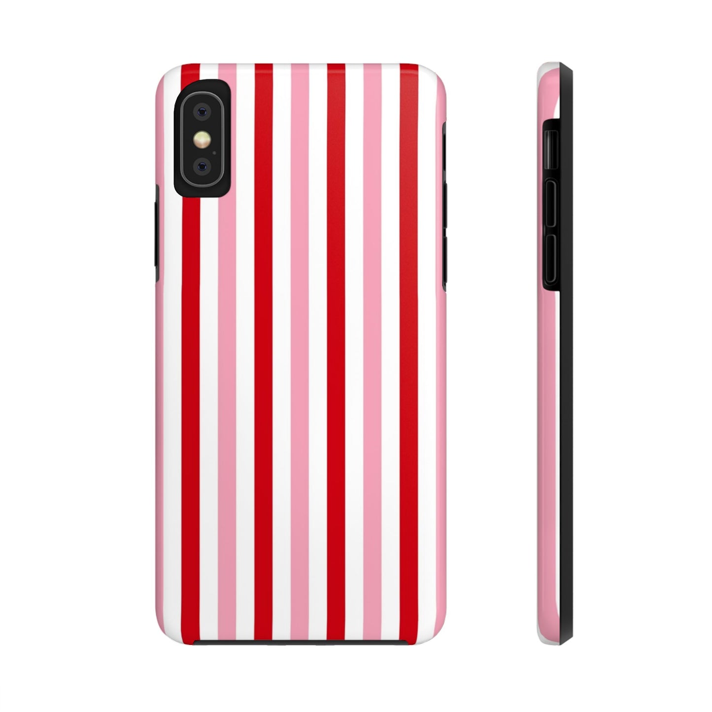 Stylish Tough Phone Case with Red and Pink Stripes