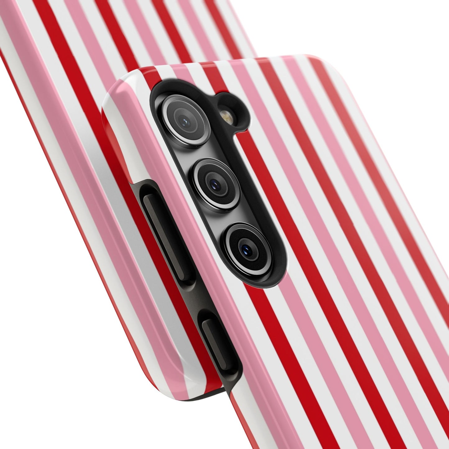 Stylish Tough Phone Case with Red and Pink Stripes