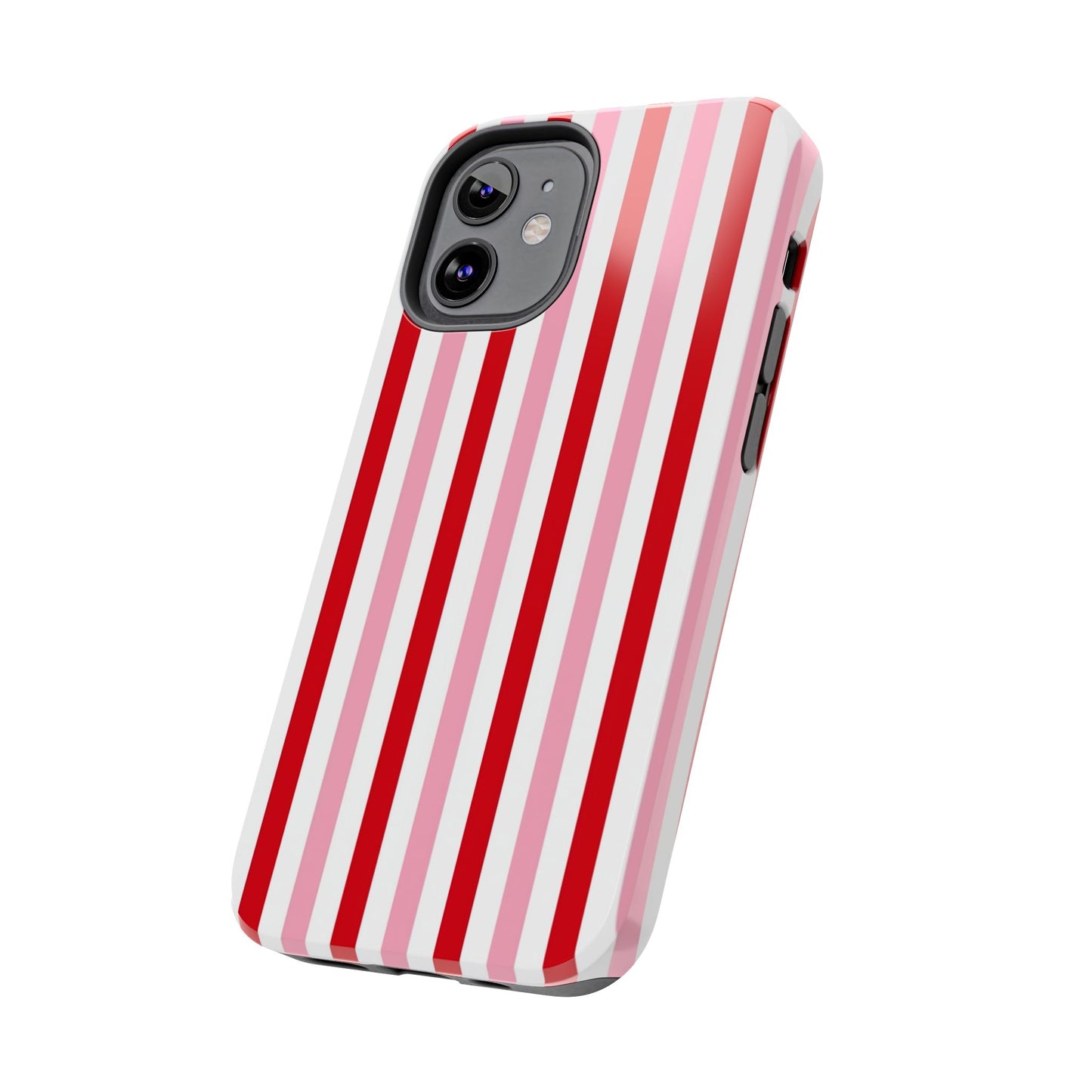 Stylish Tough Phone Case with Red and Pink Stripes