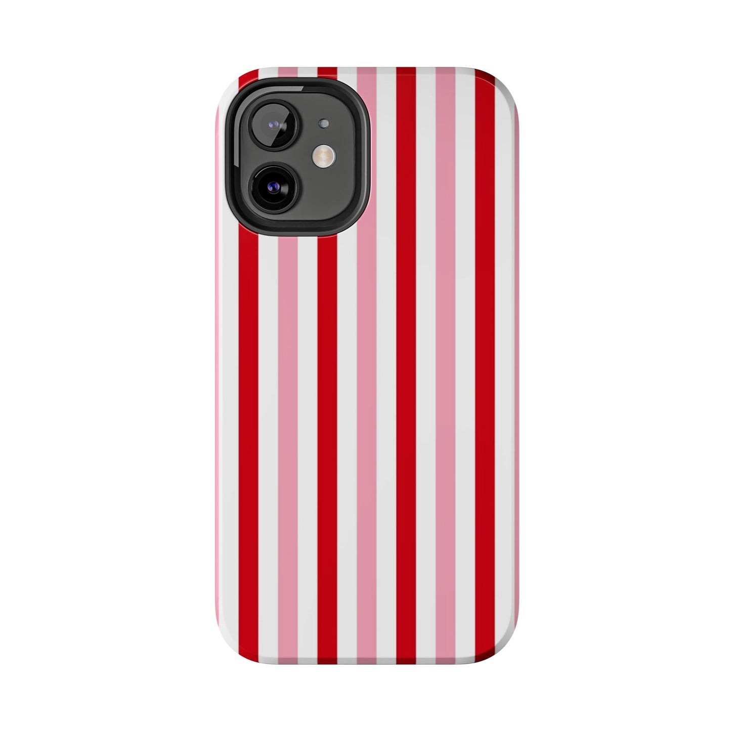 Stylish Tough Phone Case with Red and Pink Stripes