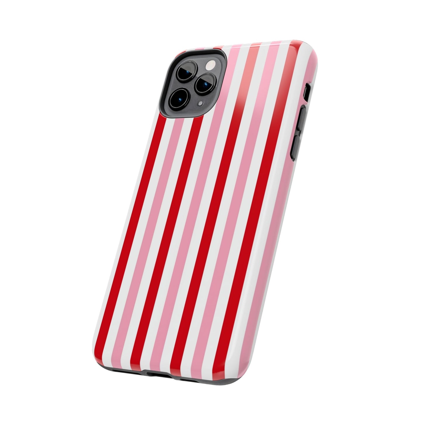 Stylish Tough Phone Case with Red and Pink Stripes