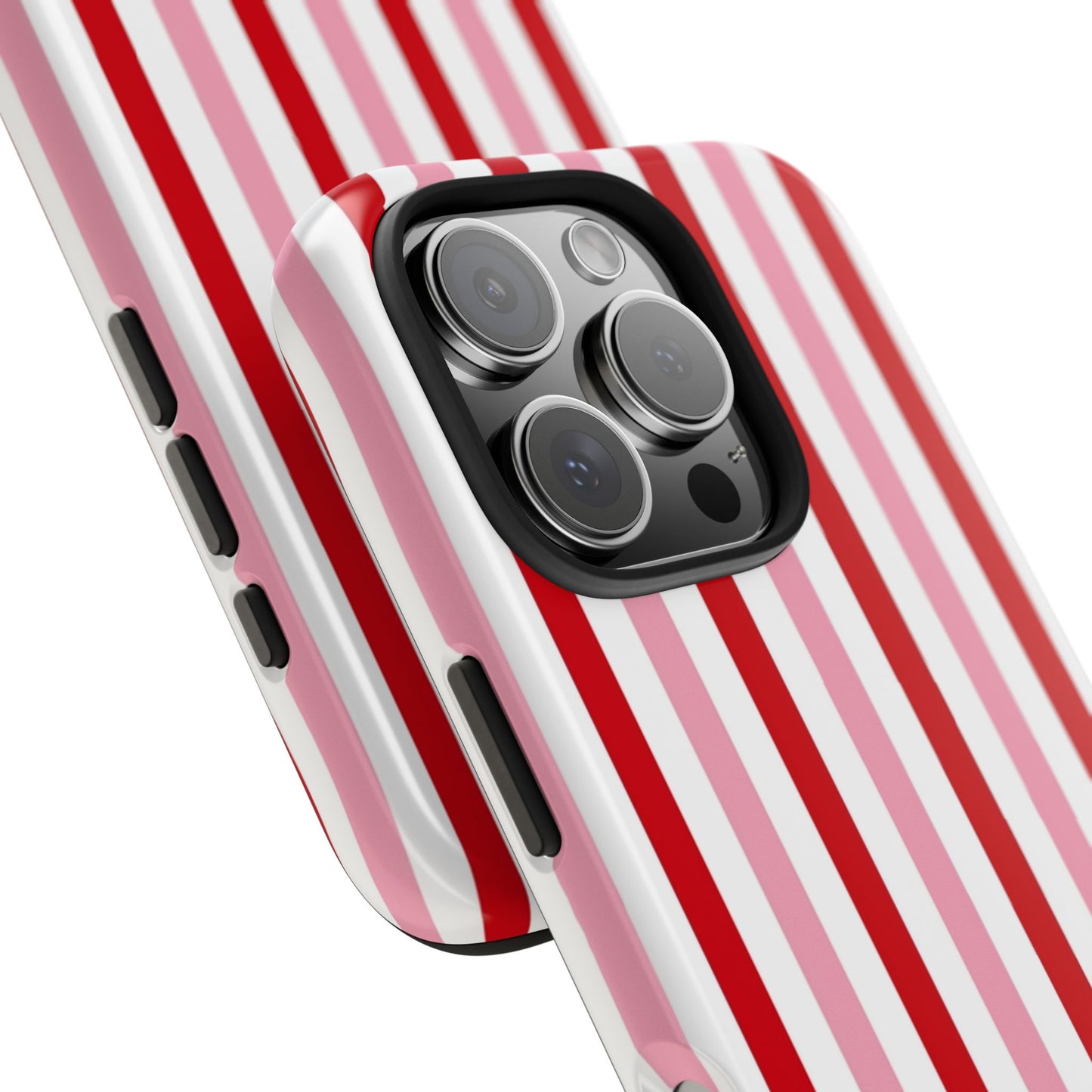 Stylish Tough Phone Case with Red and Pink Stripes