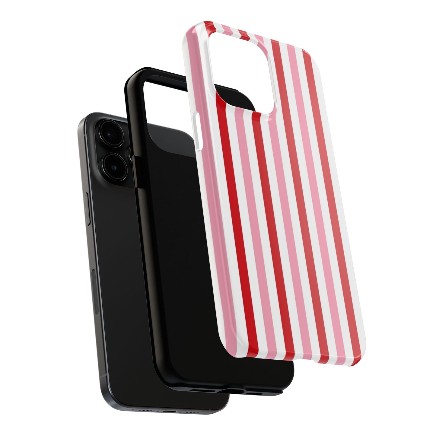 Stylish Tough Phone Case with Red and Pink Stripes