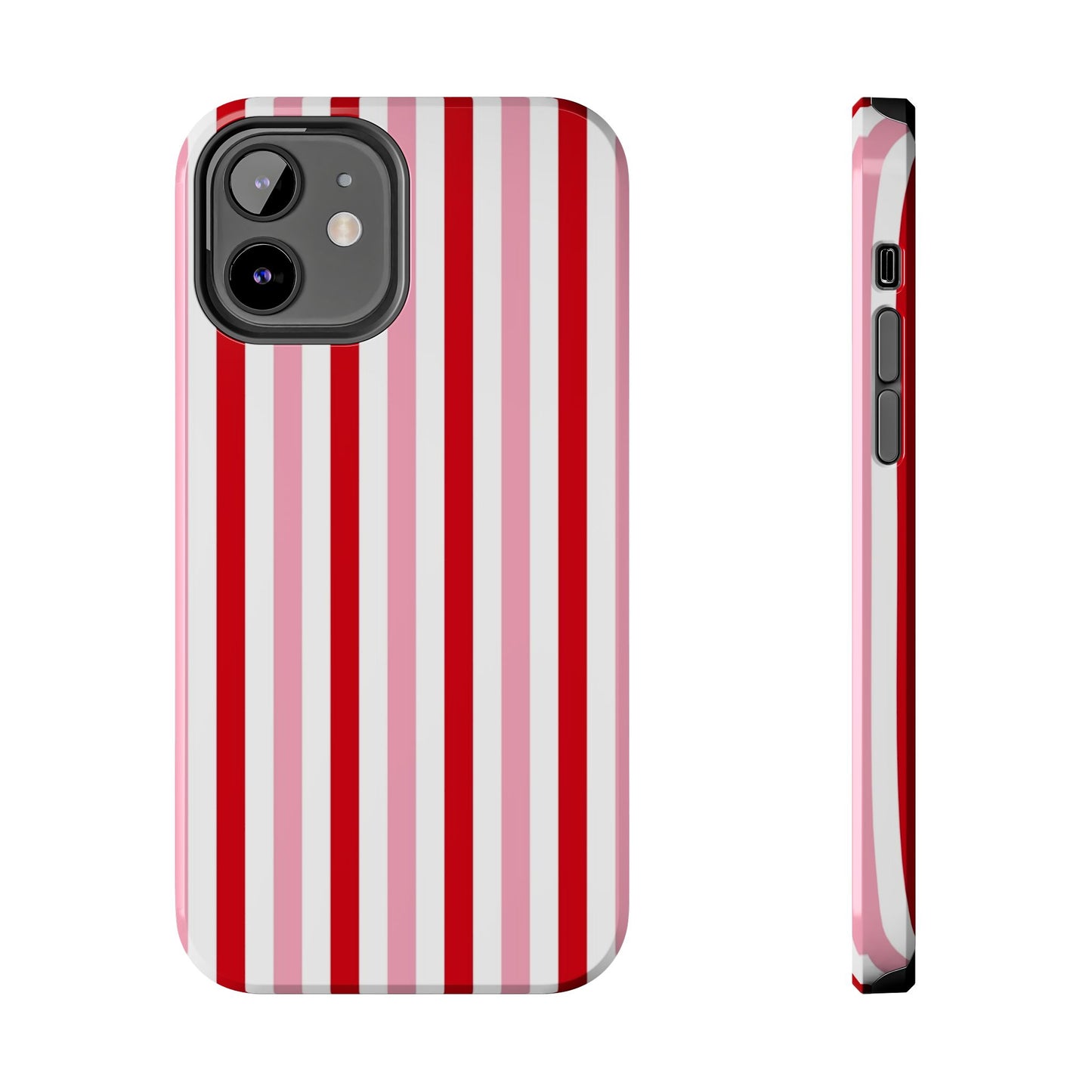 Stylish Tough Phone Case with Red and Pink Stripes