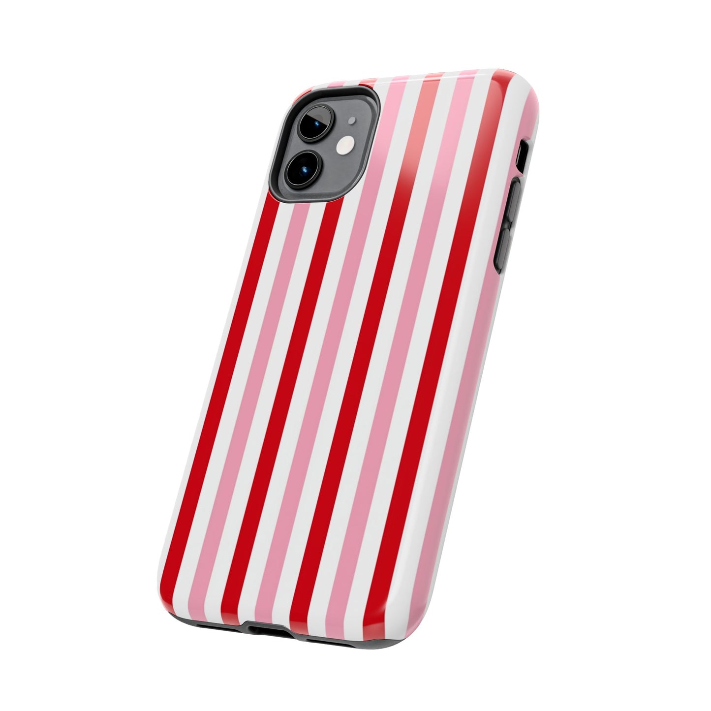 Stylish Tough Phone Case with Red and Pink Stripes